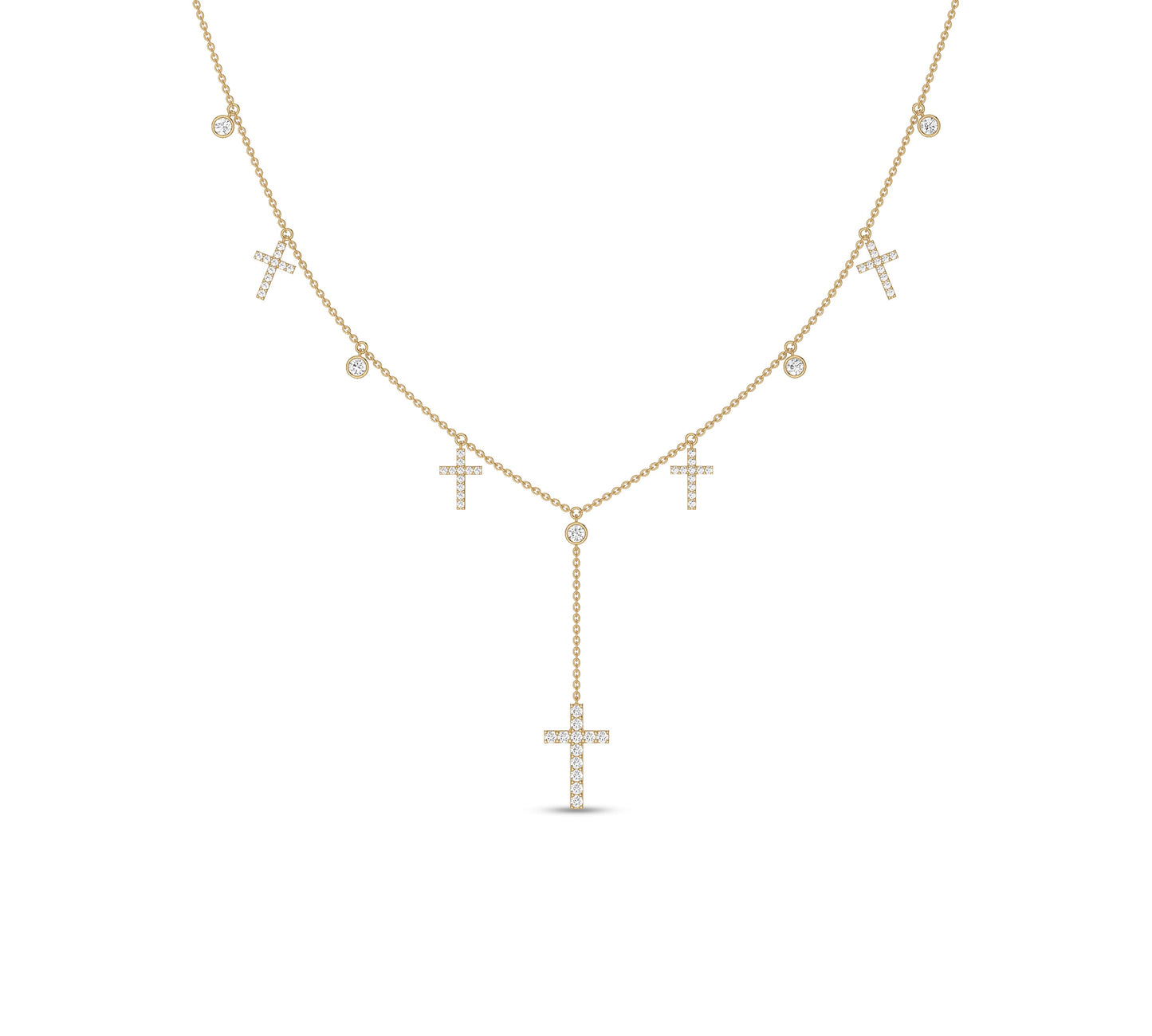 Multi-cross diamond charm necklace in yellow gold