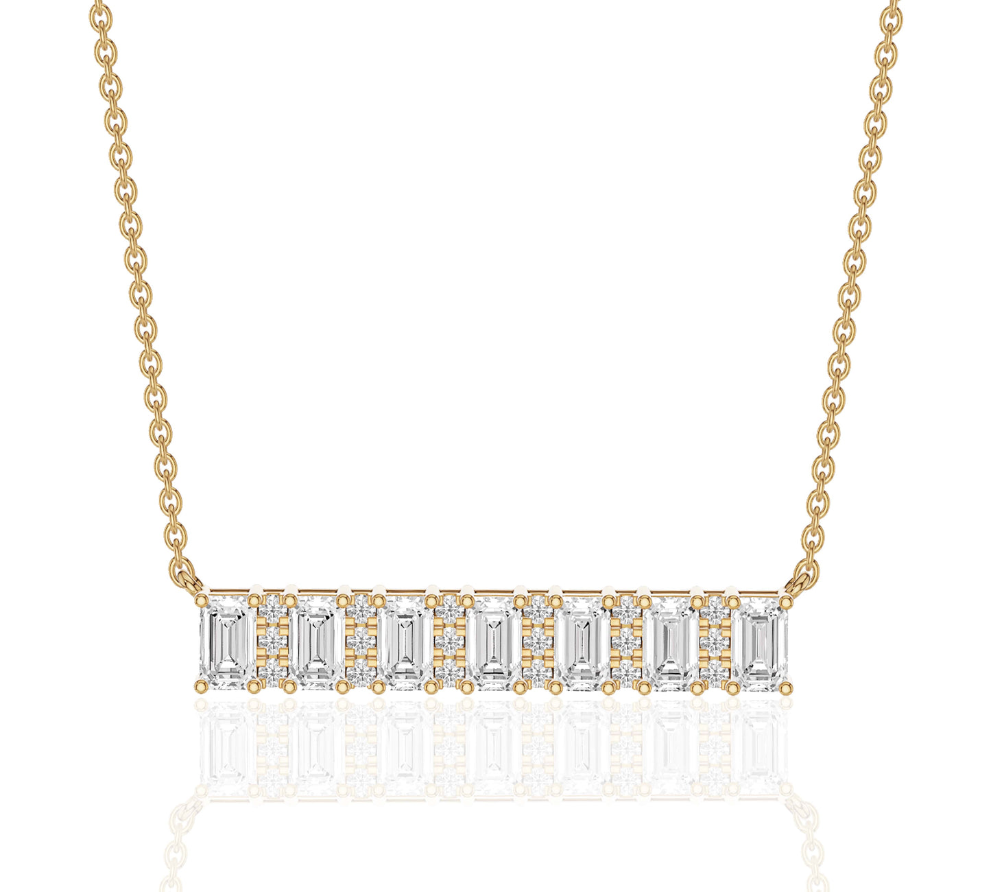 Modern bar necklace with emerald-cut diamonds