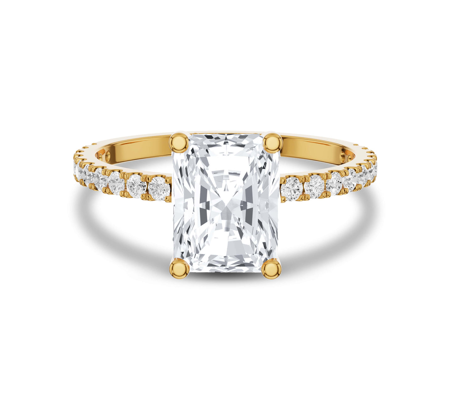 Radiant cut engagement ring in 14K yellow gold with hidden halo