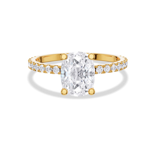 Elongated cushion cut diamond ring in yellow gold