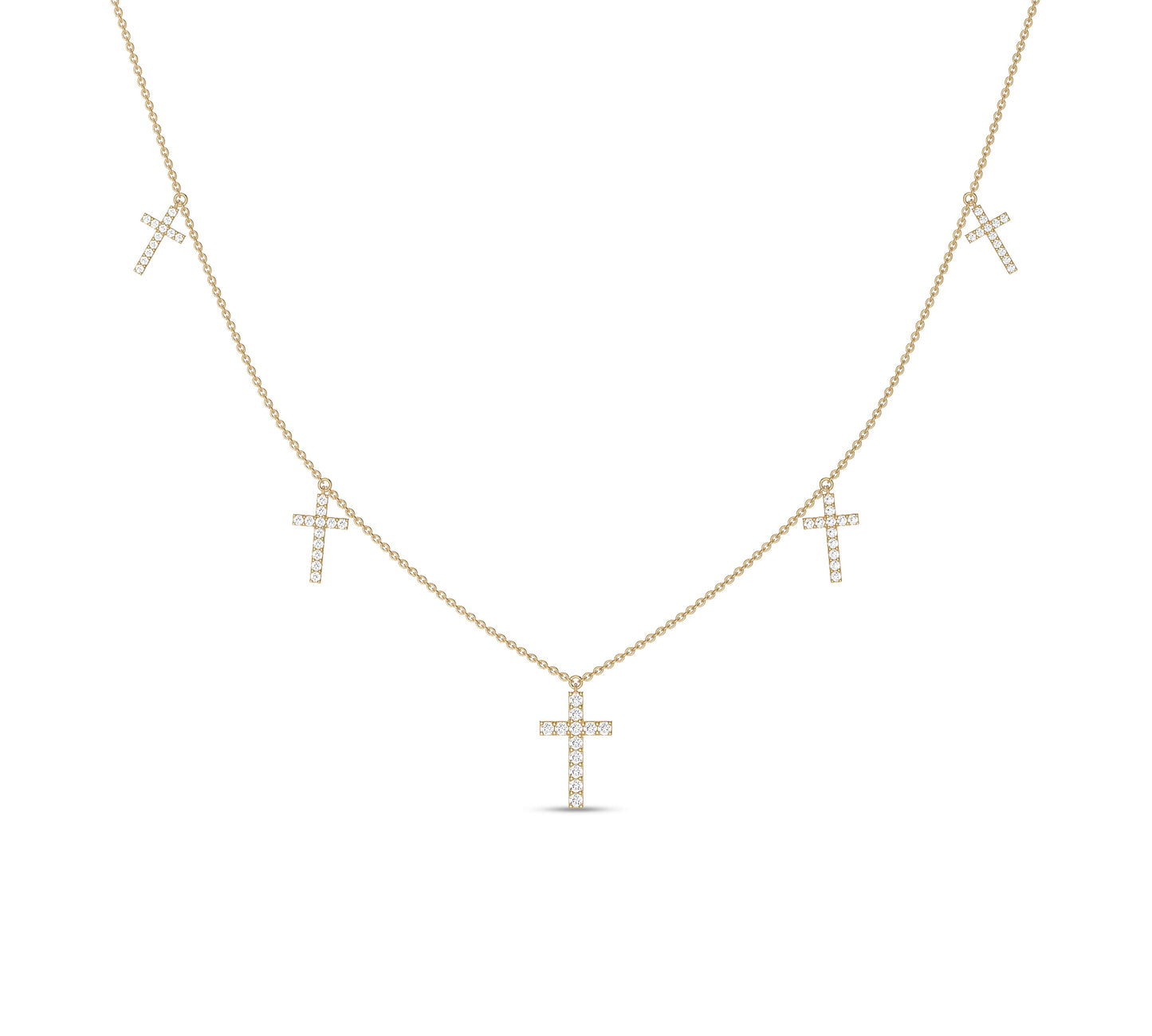 Gold necklace with layered cross charms