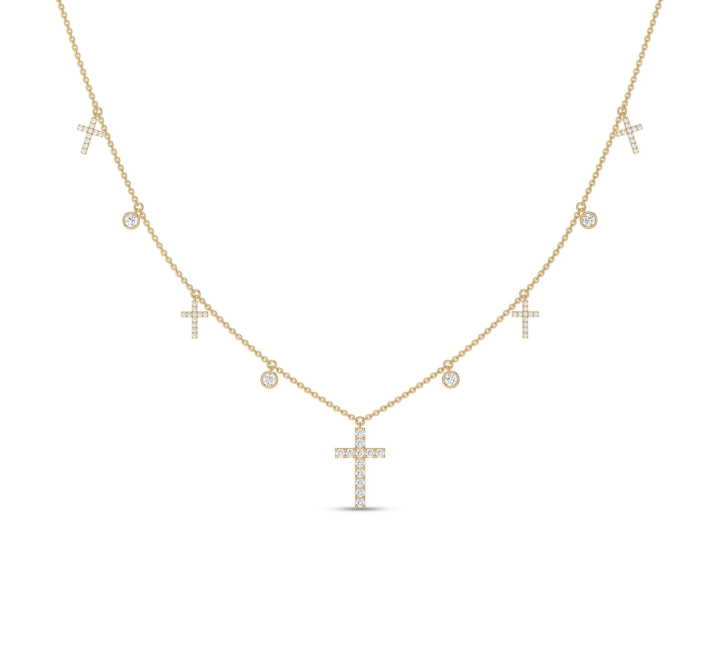 Cross and bezel diamond choker necklace