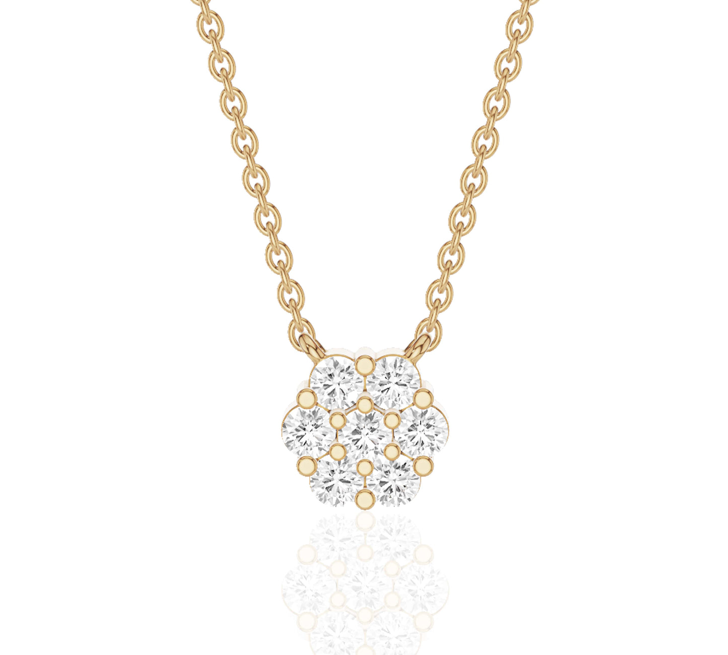 Floral cluster diamond pendant necklace in yellow gold chain