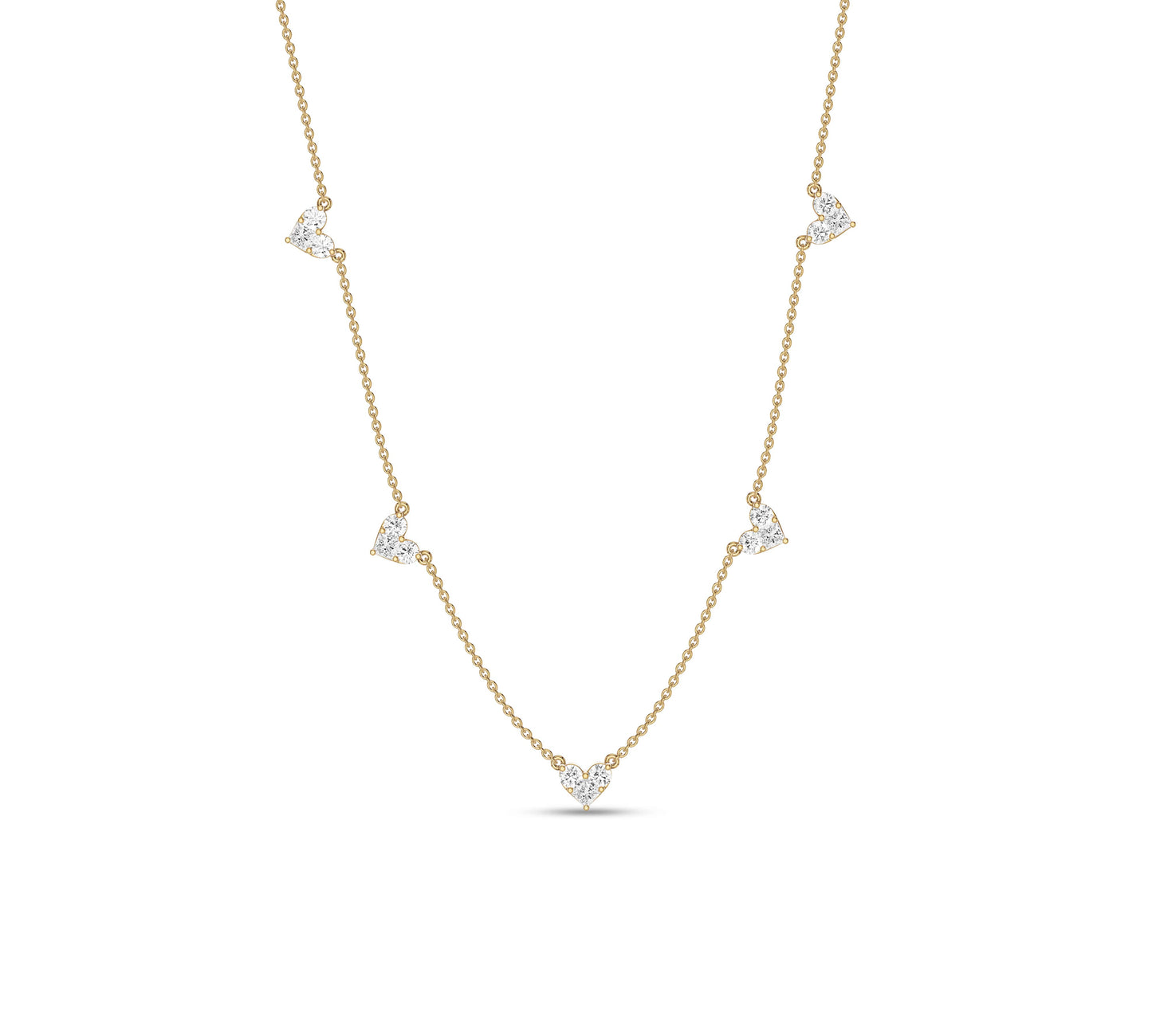 Dainty heart diamond station necklace on gold chain