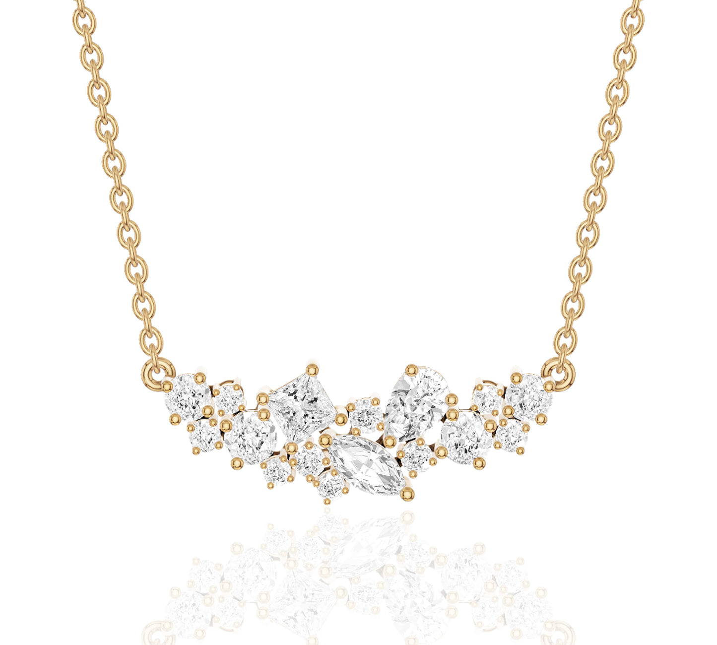 14K yellow gold diamond necklace with mixed shape stones