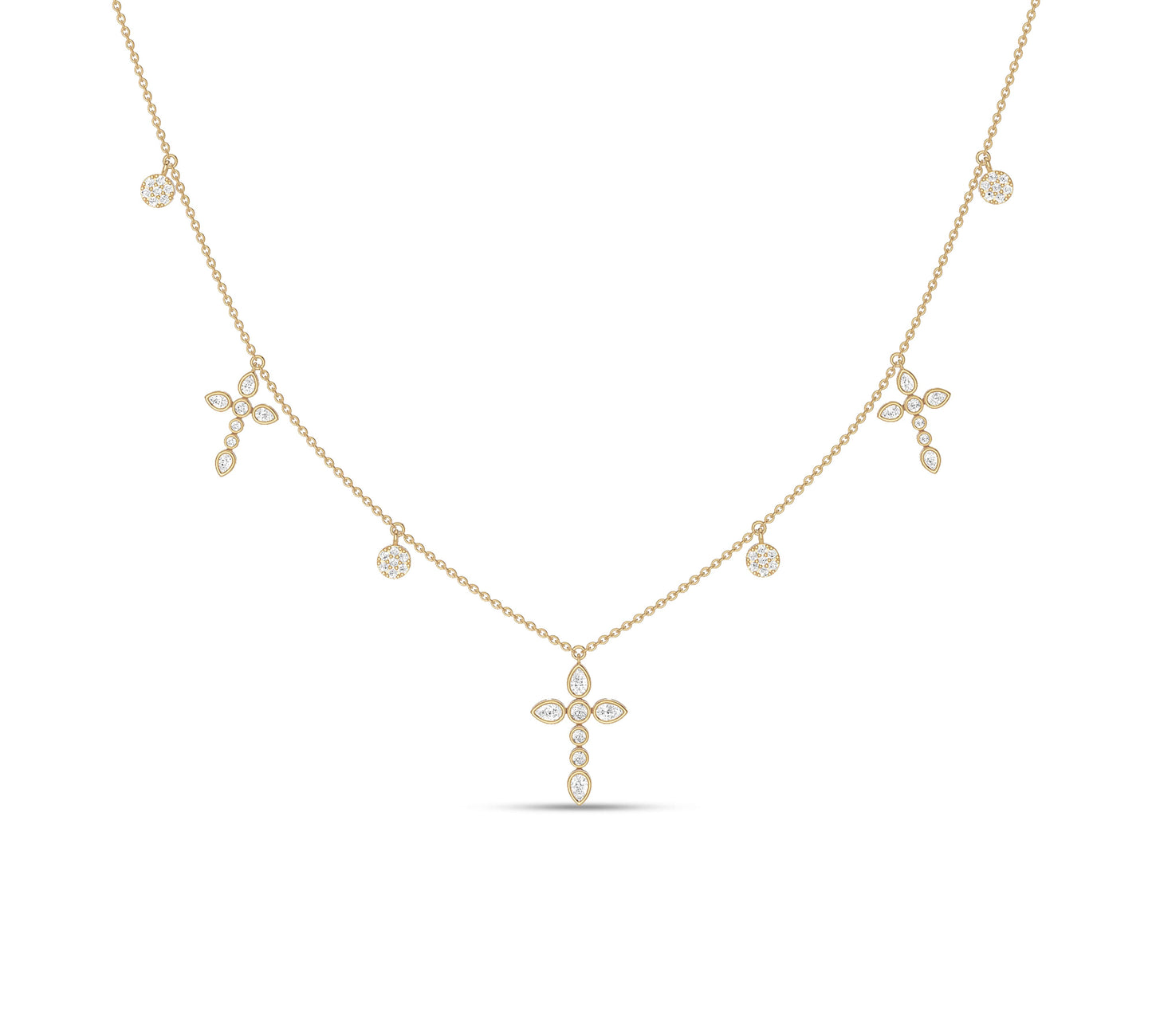 Marquise and round diamond cross necklace