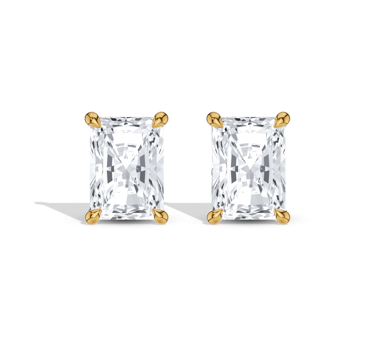 Radiant cut diamond earrings yellow gold