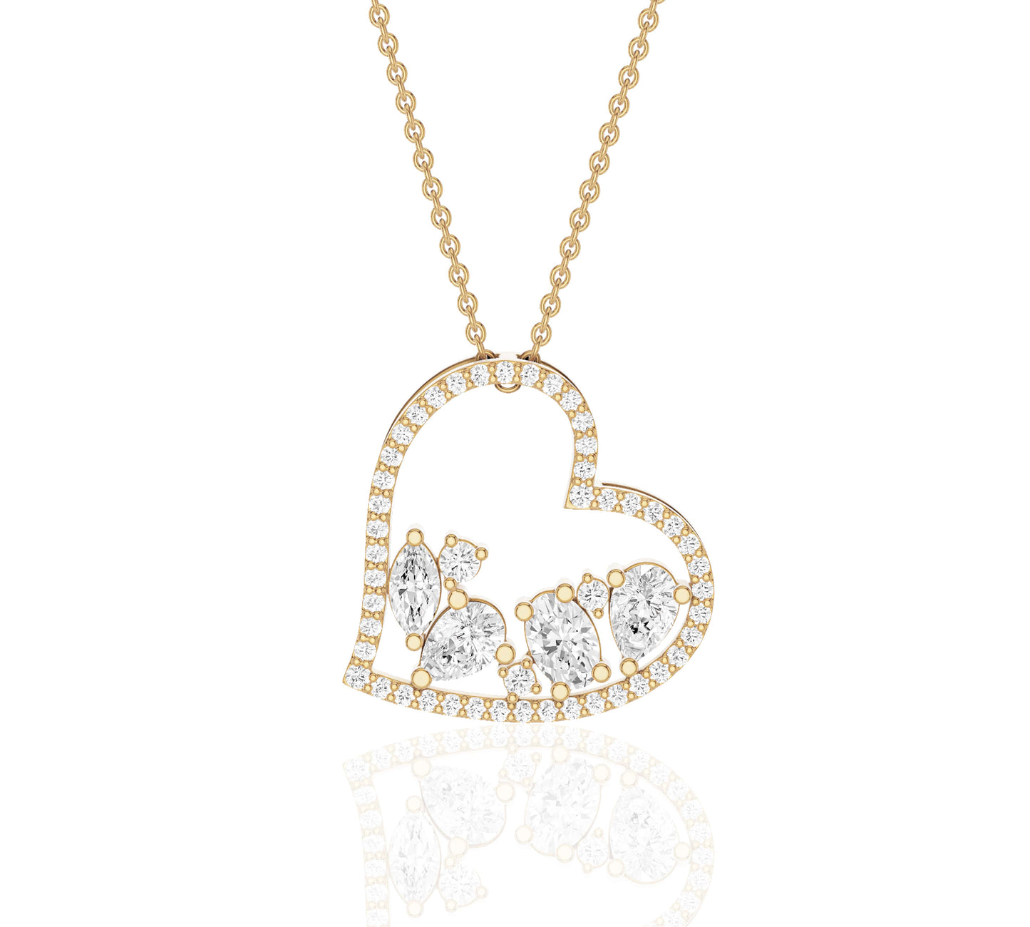 Open heart pendant with pear and marquise diamonds