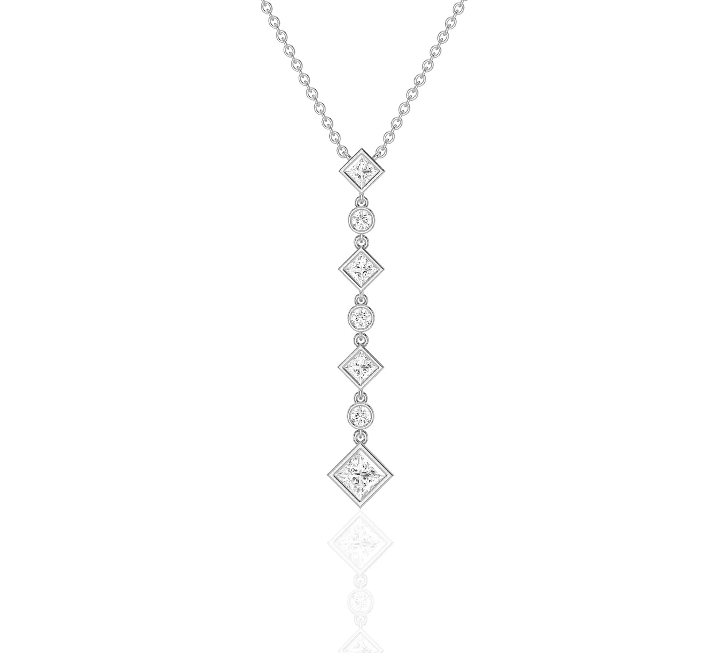 white gold princess diamond lariat necklace