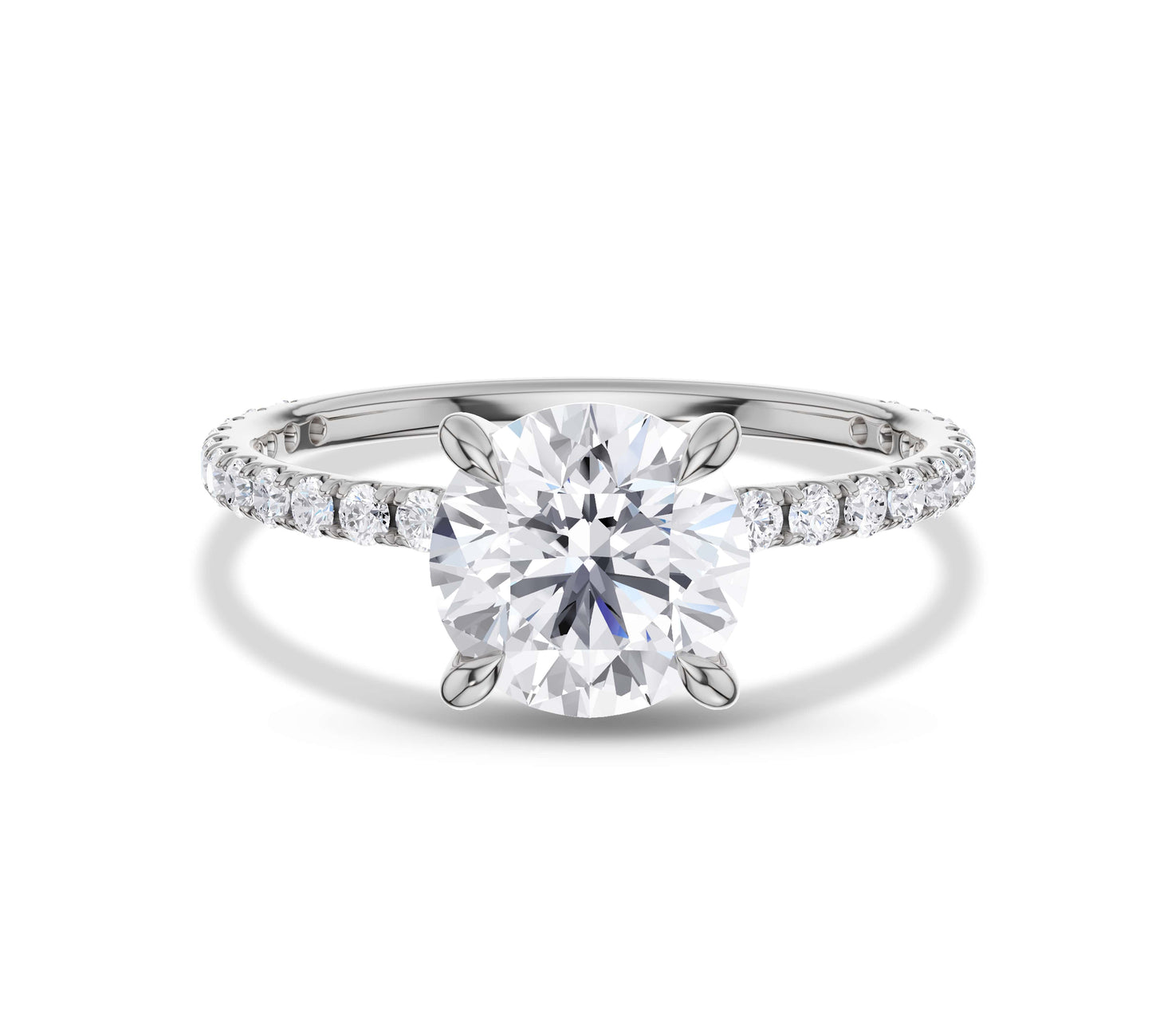 Side diamonds enhancing round solitaire centerpiece
