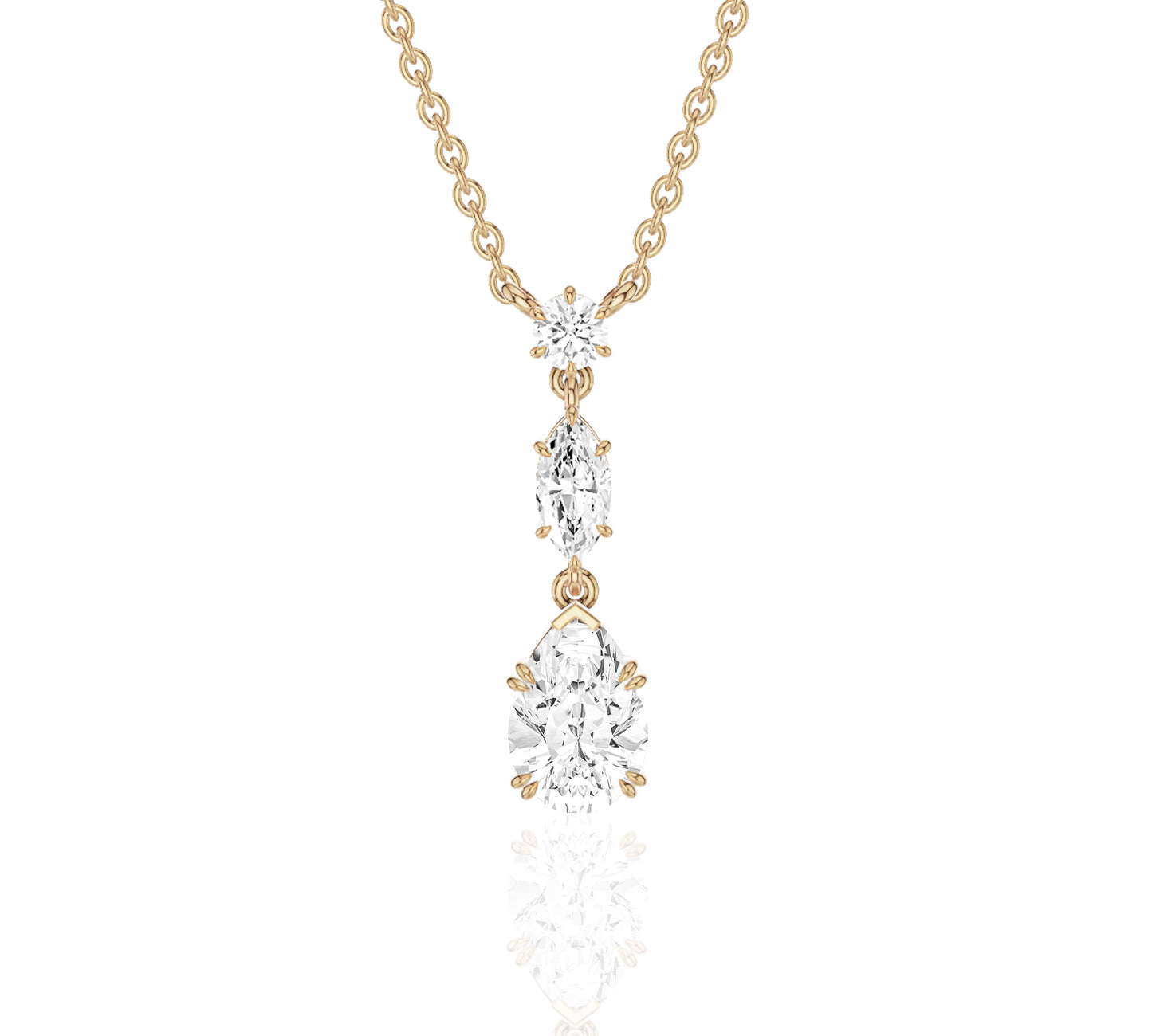 Vertical diamond drop necklace with three round stones