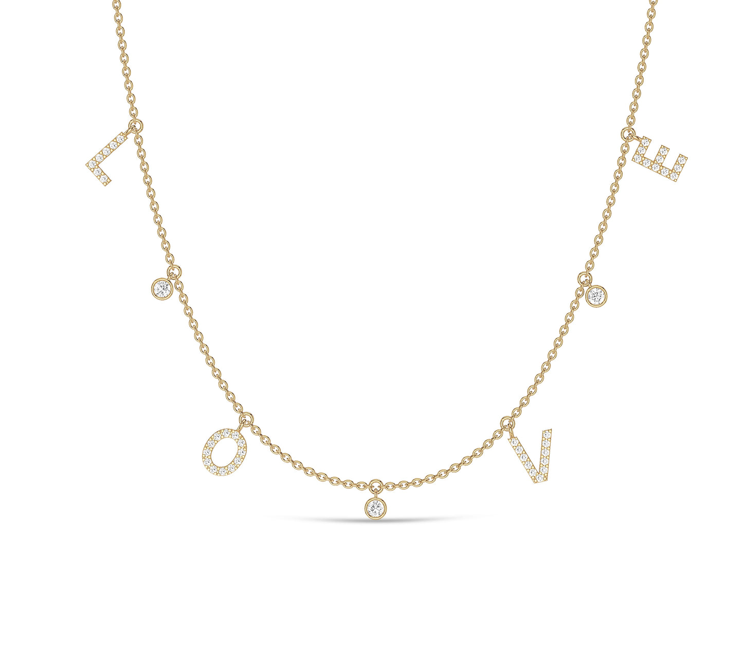 LOVE letter charm necklace in gold