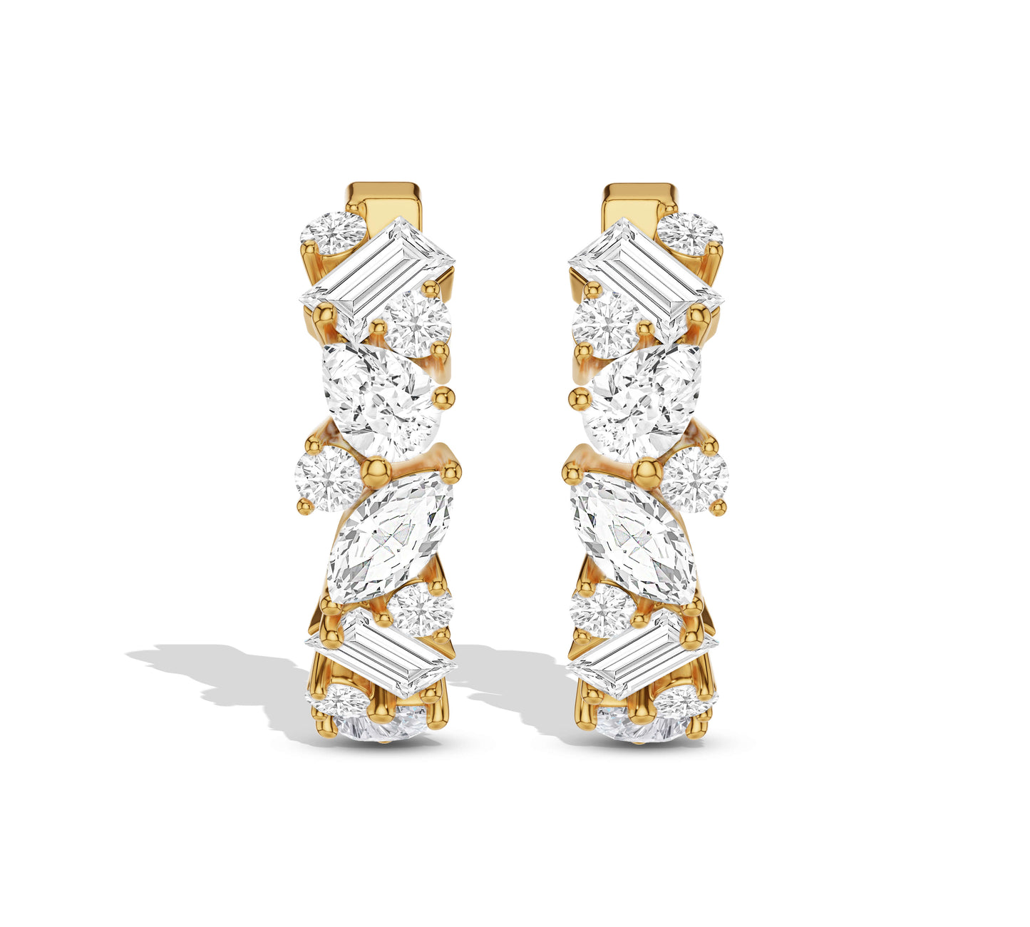 Diamond hoop earrings with marquise and round stones