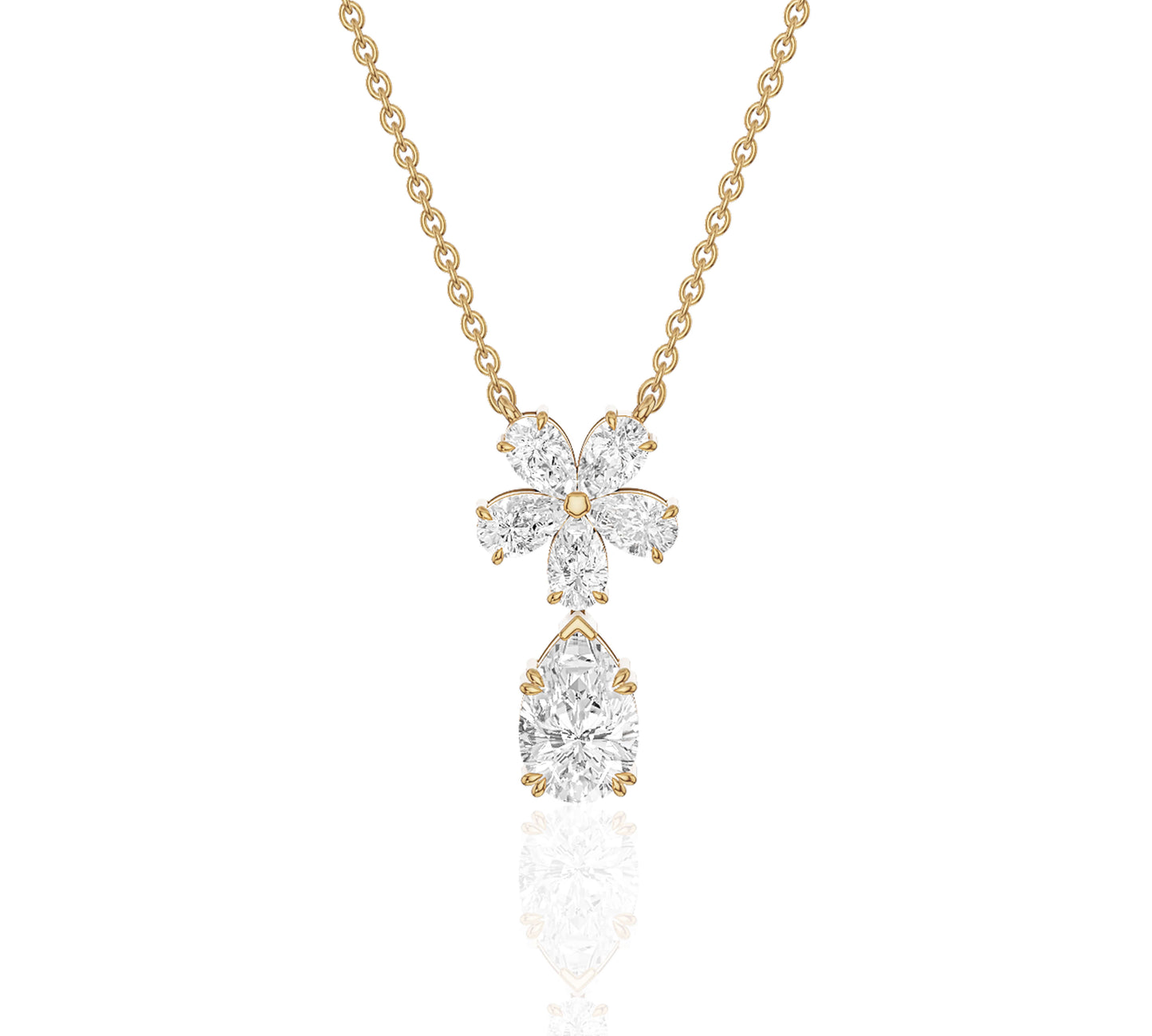 Floral diamond necklace with pear and round cuts