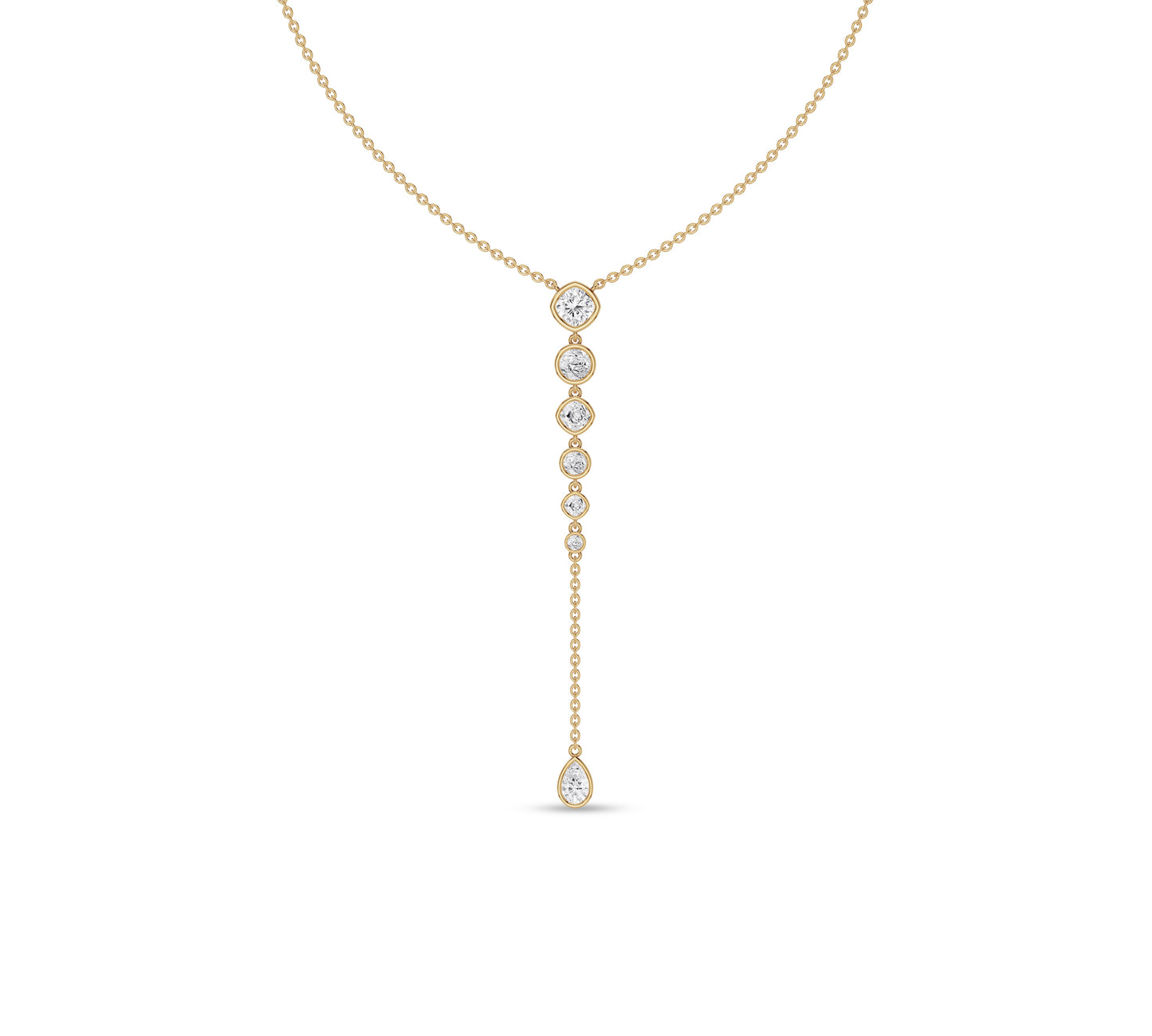 Cushion diamond gold lariat necklace
