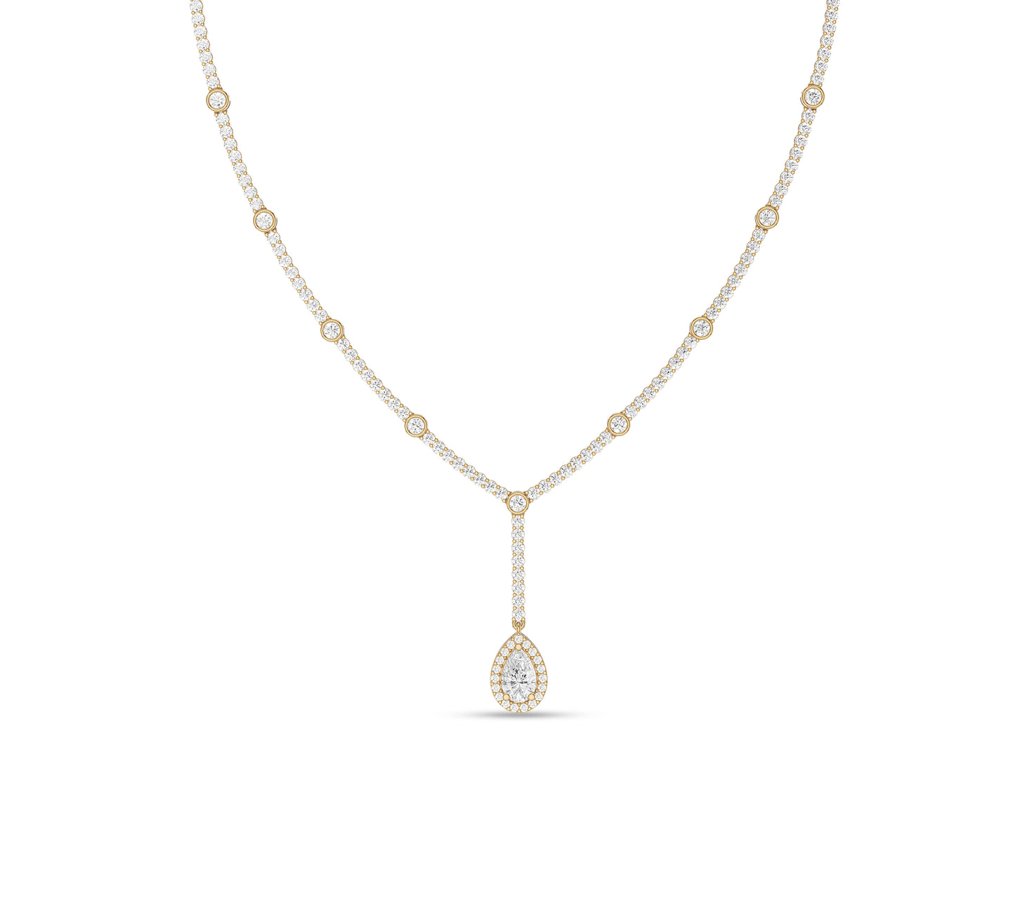 Gold Y-shaped necklace with pear pendant drop