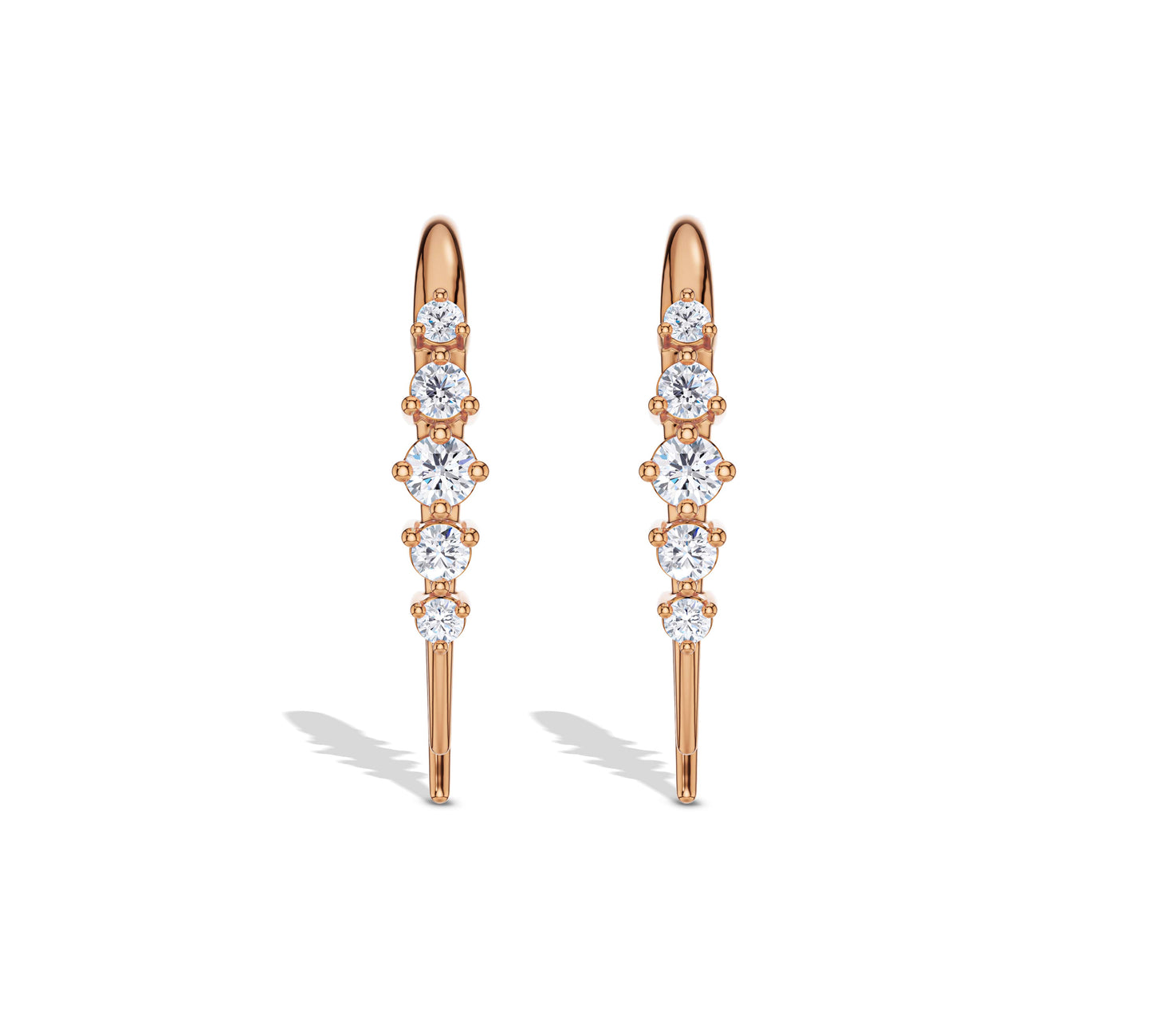 Rose gold diamond hook earrings with graduated design