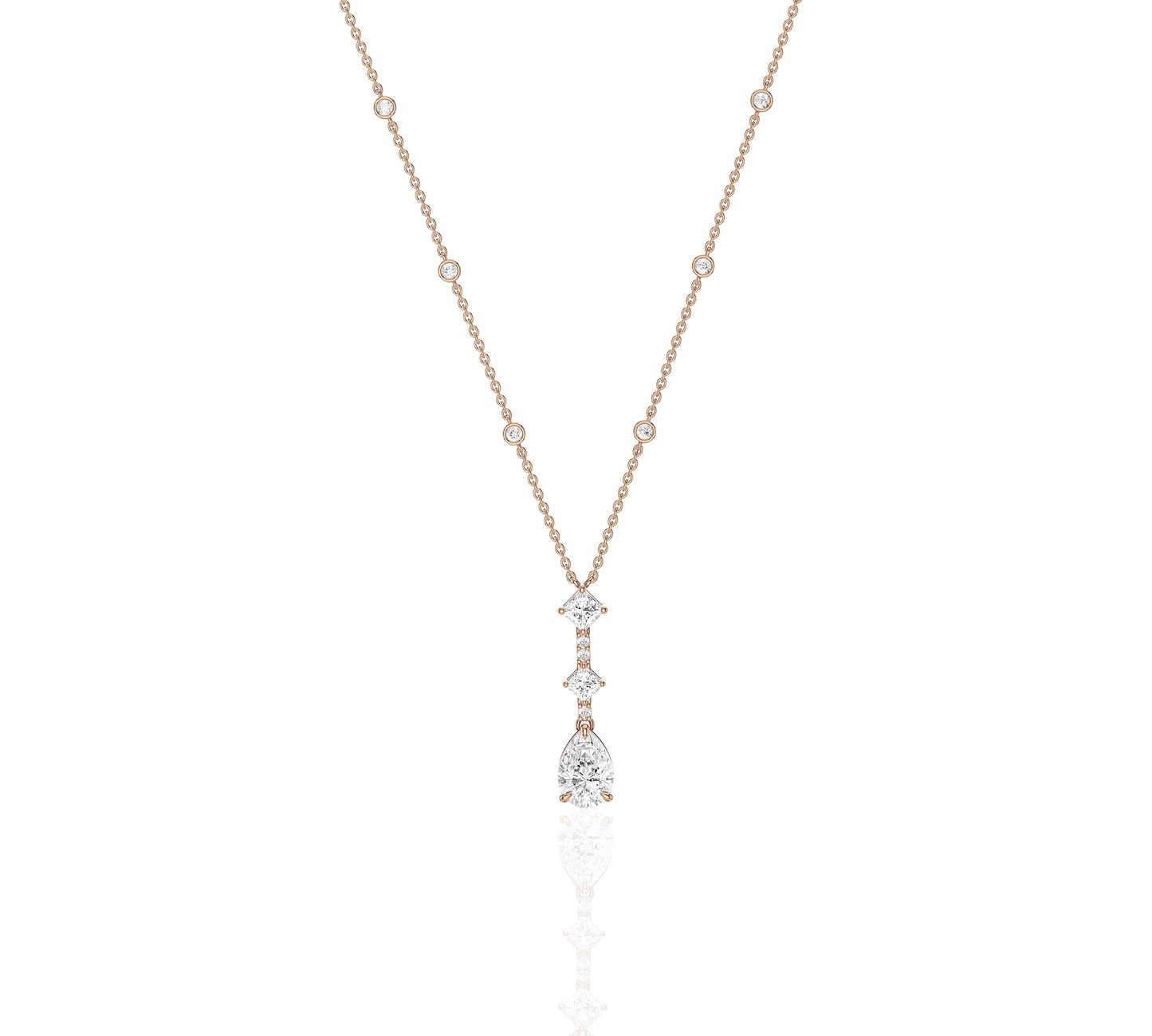 Dainty lariat necklace with pear and princess diamonds