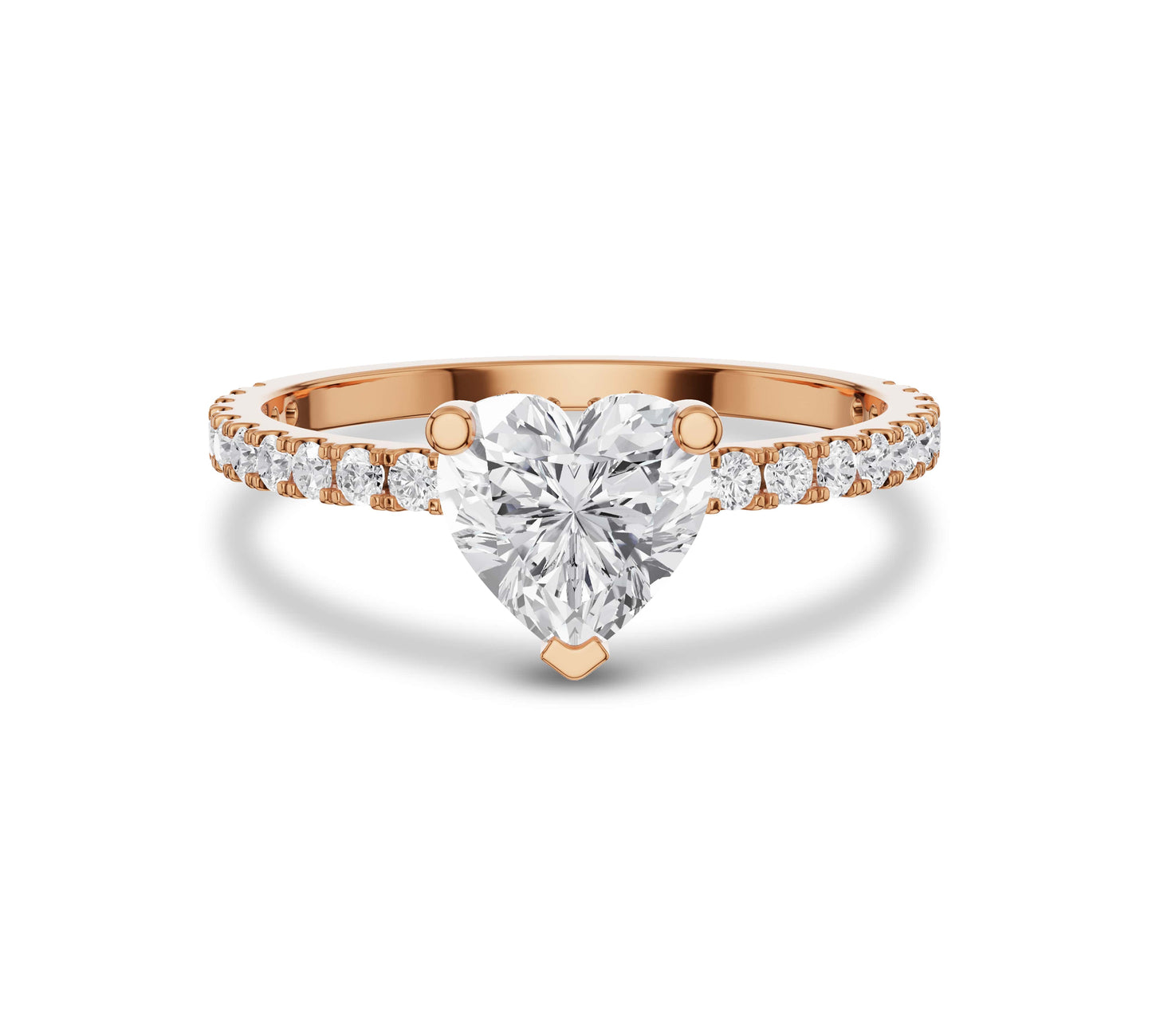 Rose gold heart diamond ring with pavé band
