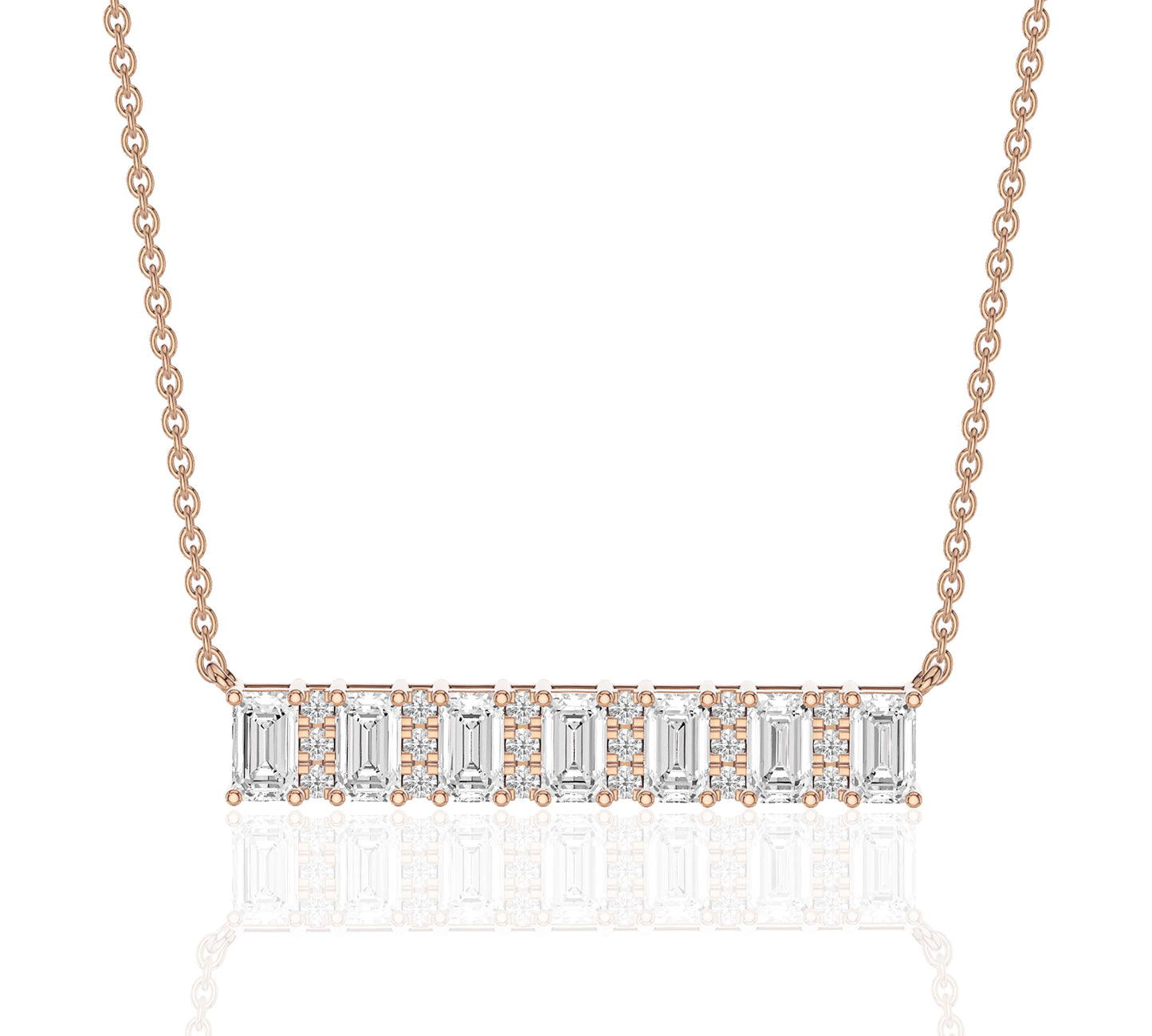 Symmetrical bar of emerald and round diamonds