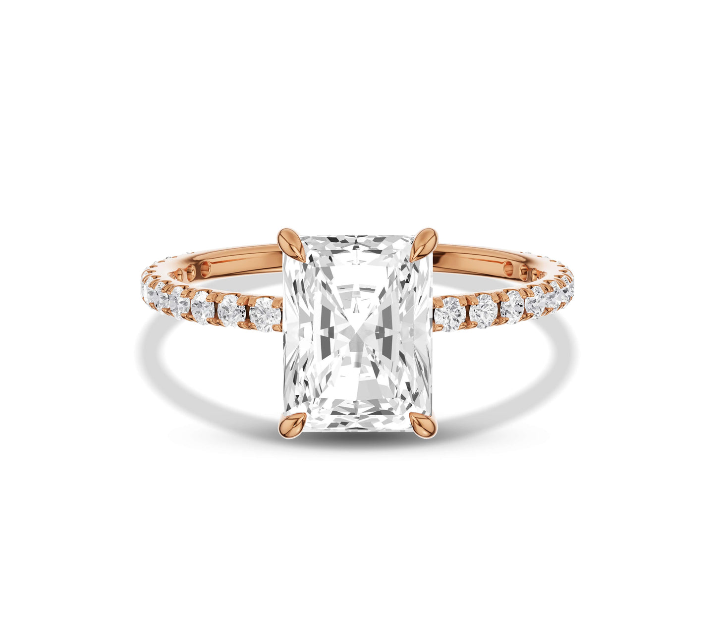 rose gold band featuring radiant-cut brilliance