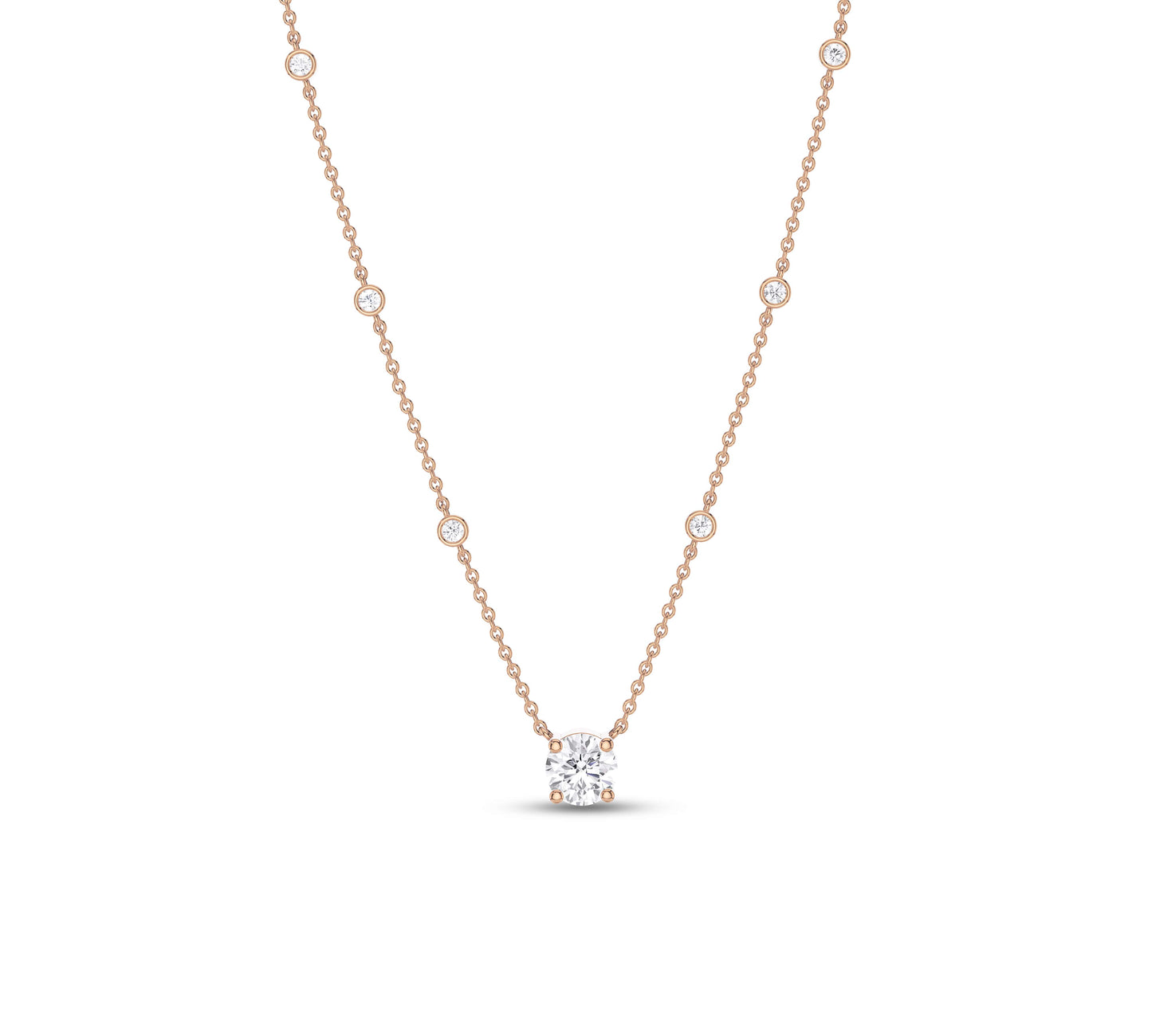 rose gold Station Necklace with moissanite