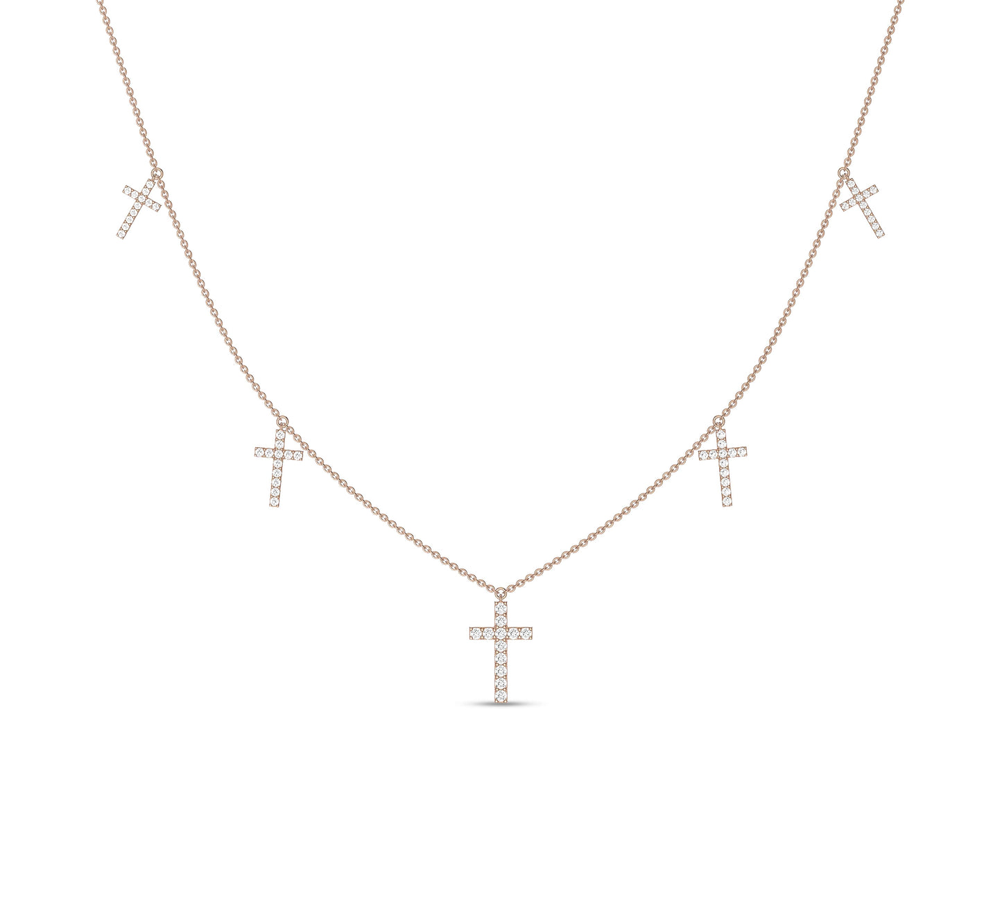 Stylish gold necklace with hanging cross pendants