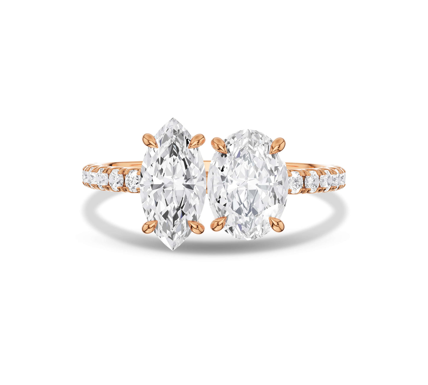 rose gold 2 stone engagement ring