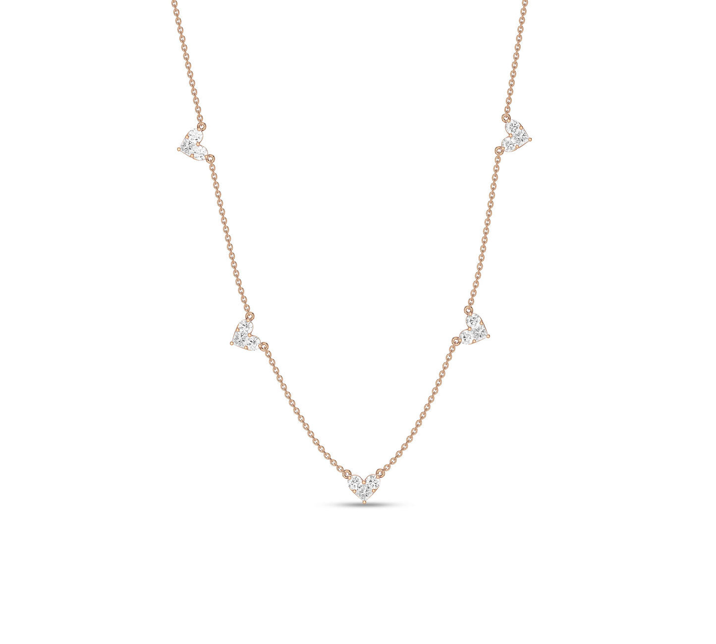 Romantic gold chain with spaced heart charms