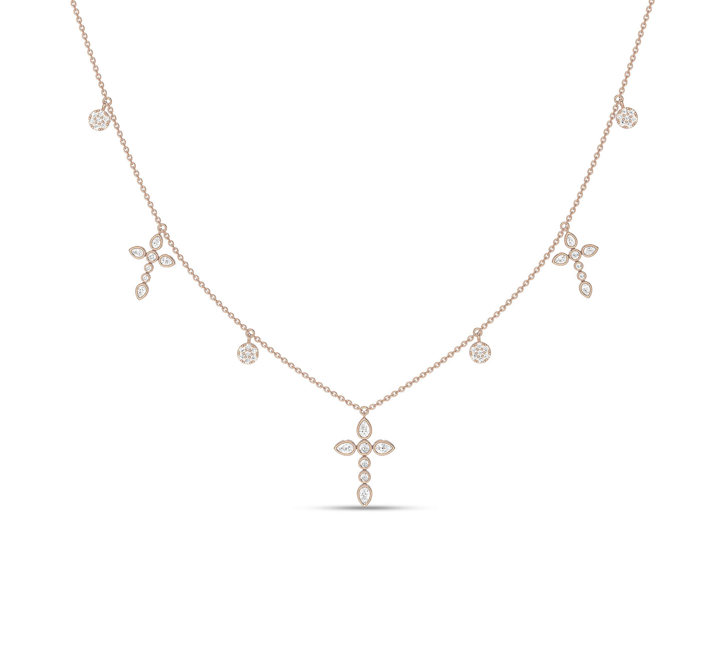 Delicate cross necklace with leaf design