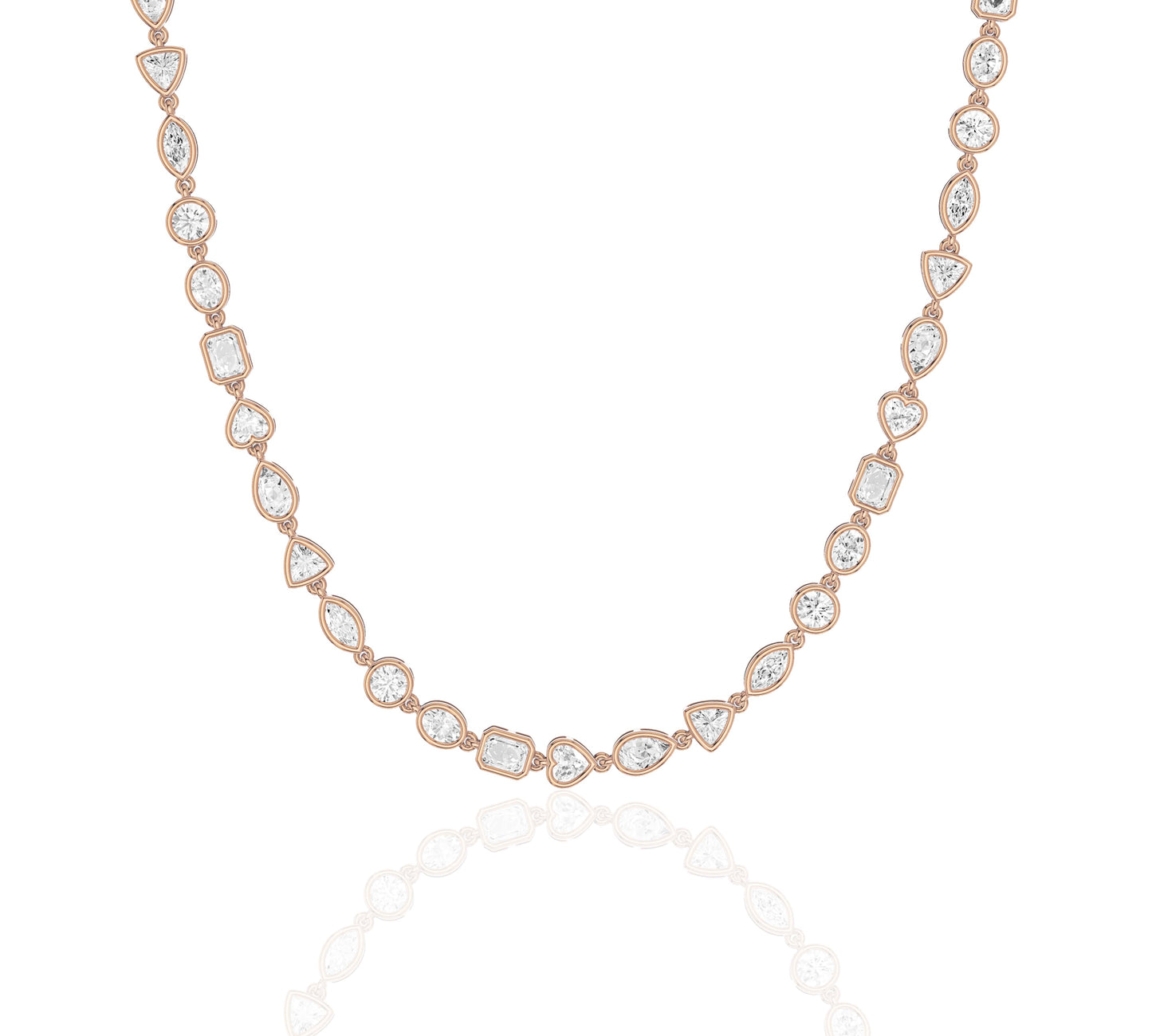 Assorted cut diamonds in modern bezel settings