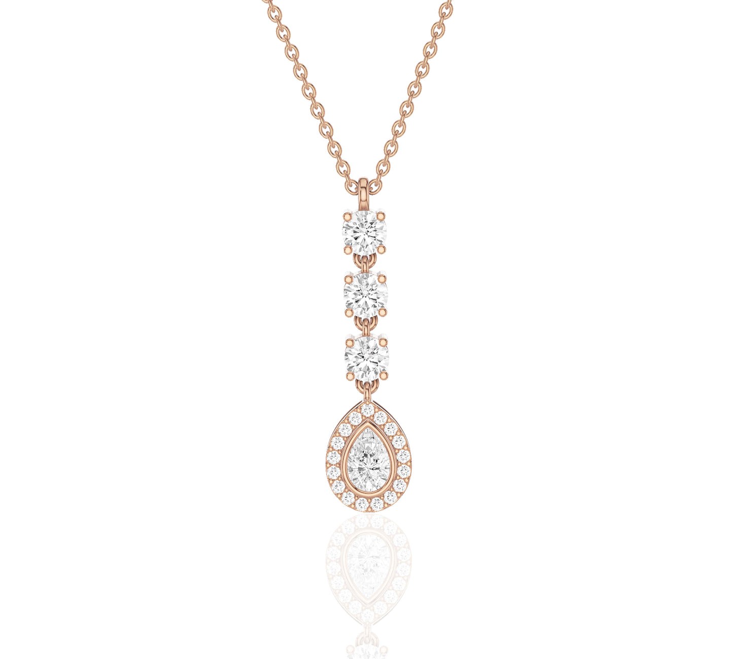 Pear halo charm on vertical diamond chain