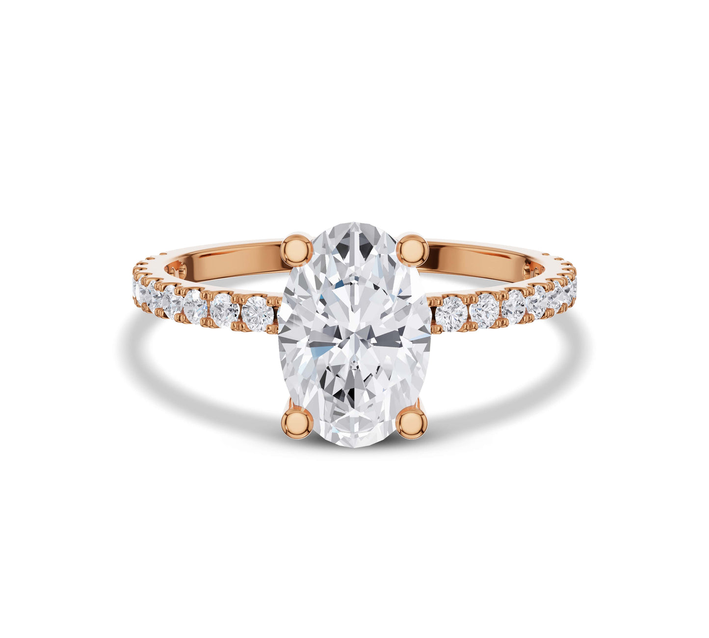 Rose gold hidden halo ring with oval lab-grown diamond