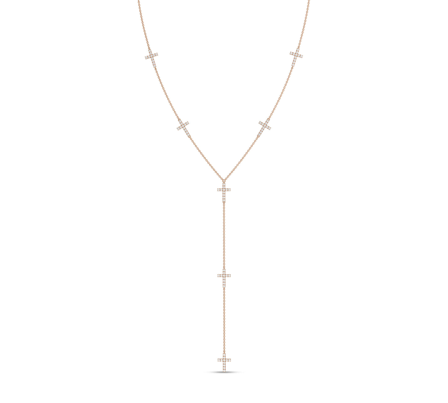 14K rose gold cross lariat necklace for layering