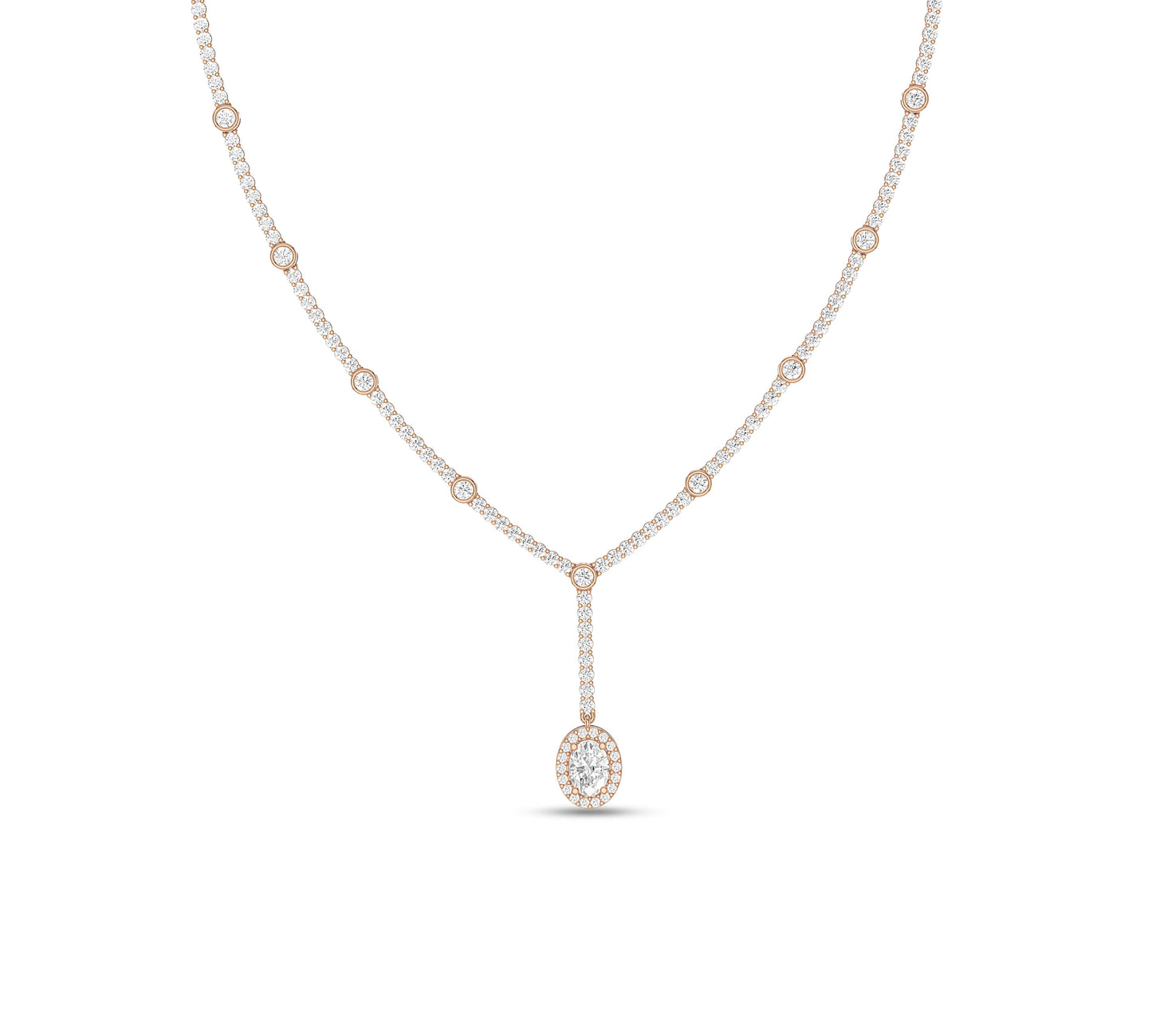Modern lariat necklace with central diamond pendant