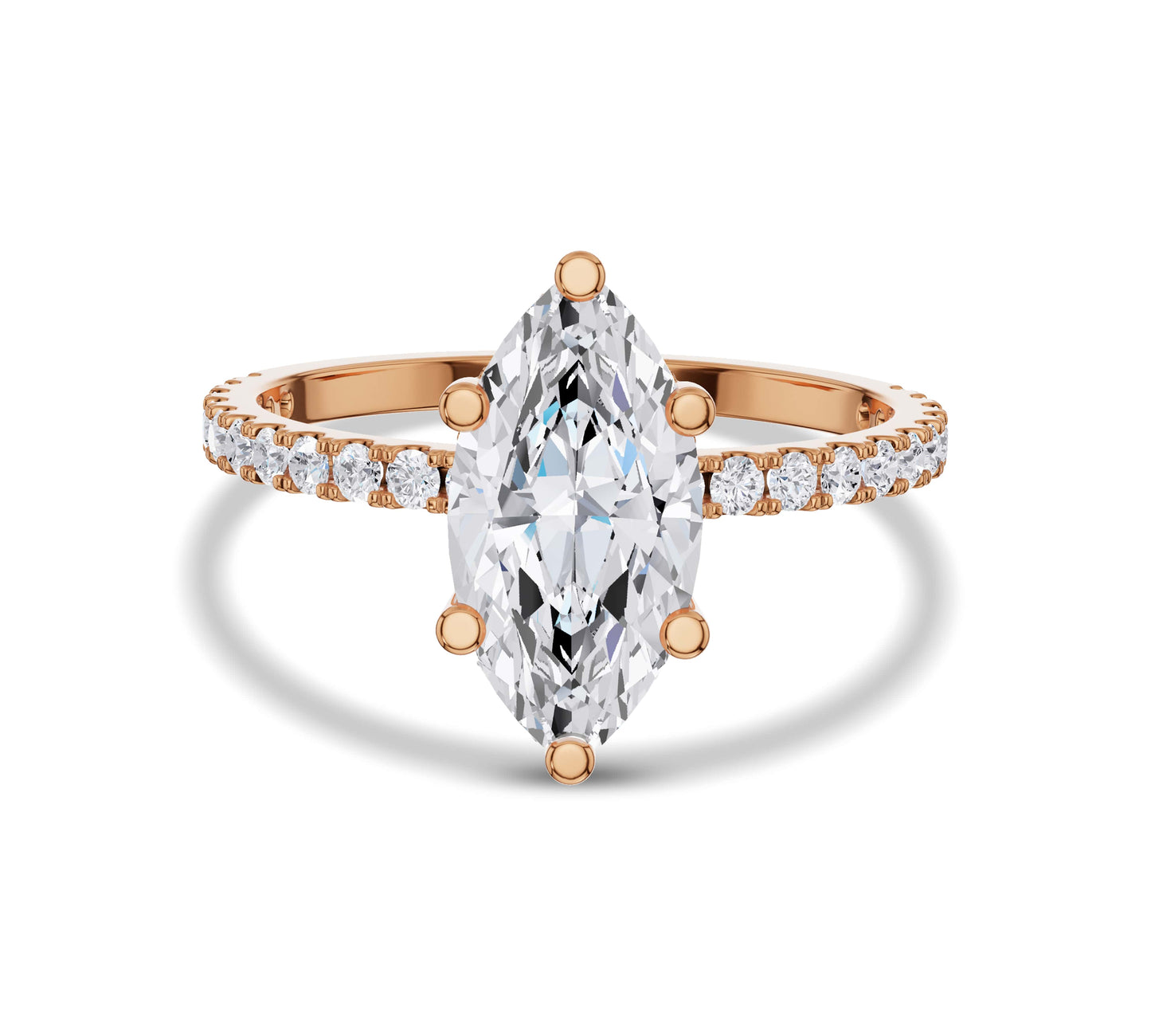 Rose gold hidden halo ring with marquise lab-grown diamond