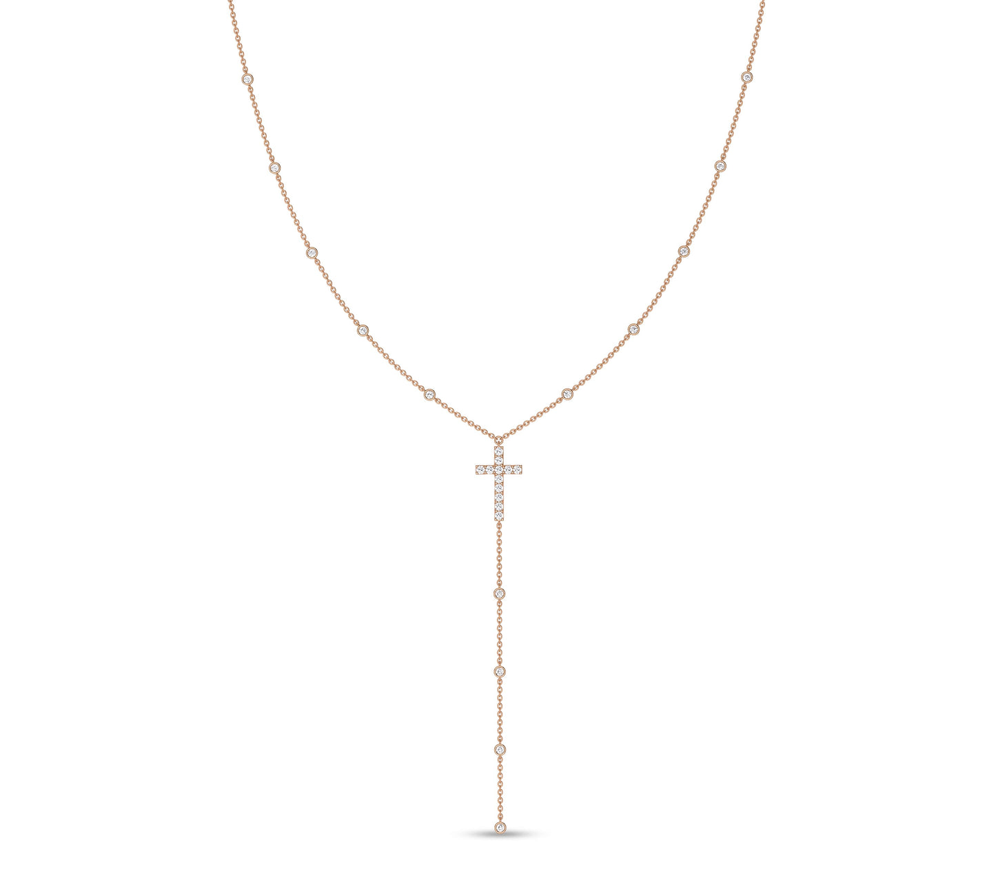 Long drop cross necklace with diamonds