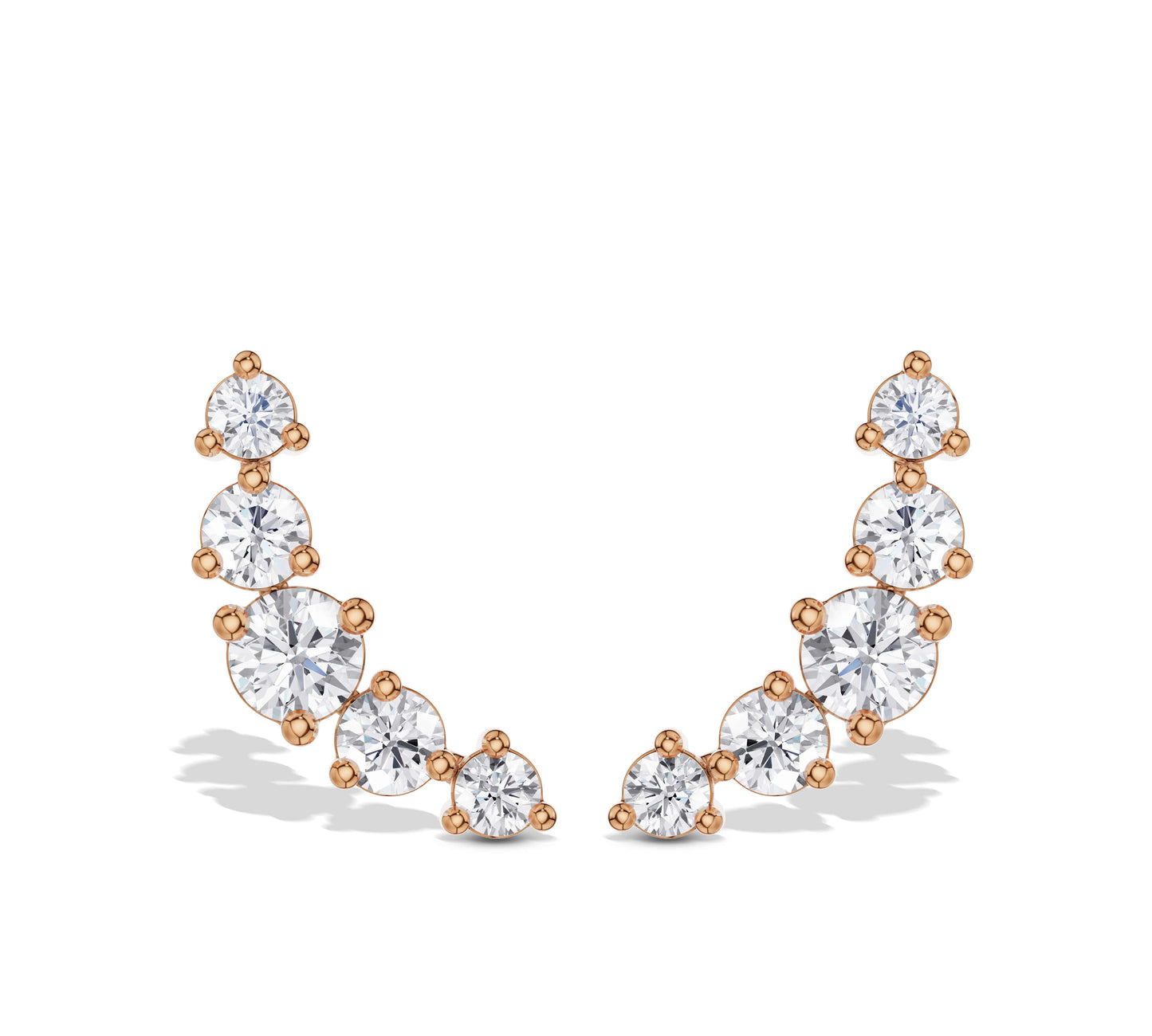 Rose gold diamond crawler earrings with moissanite stones