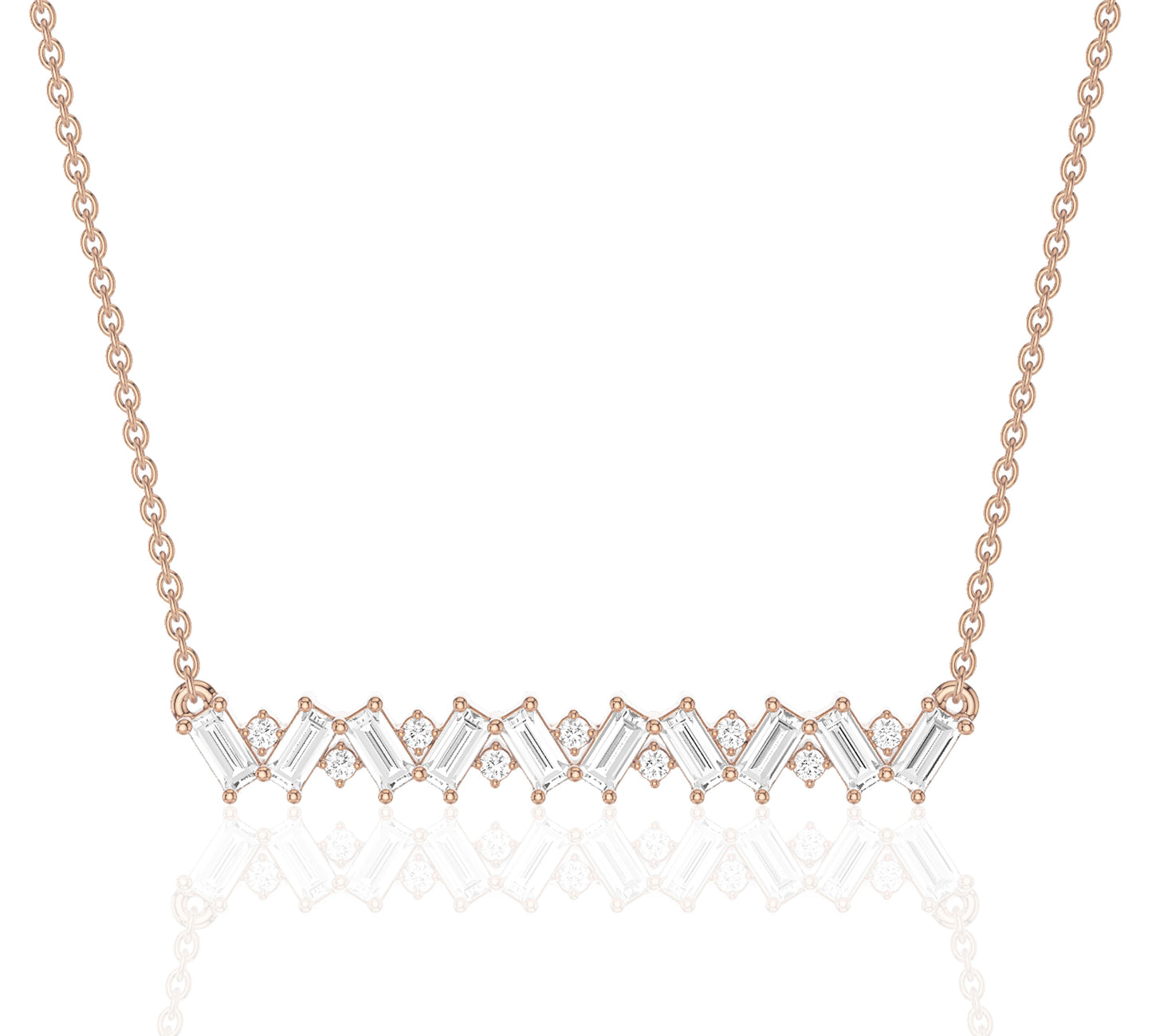 Dainty diamond bar necklace with rose gold chain