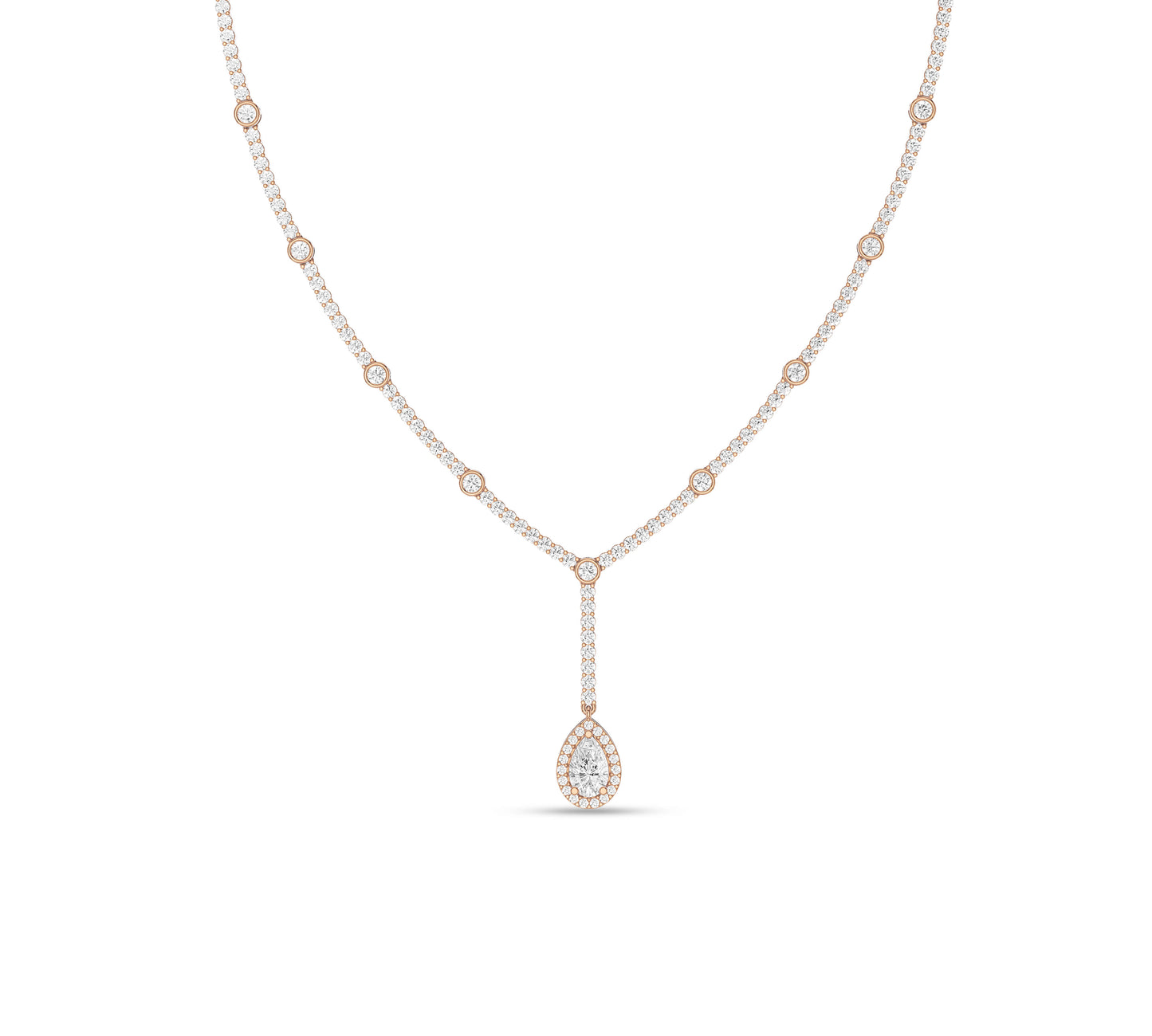 Pear shaped drop necklace in 14K yellow gold lariat style