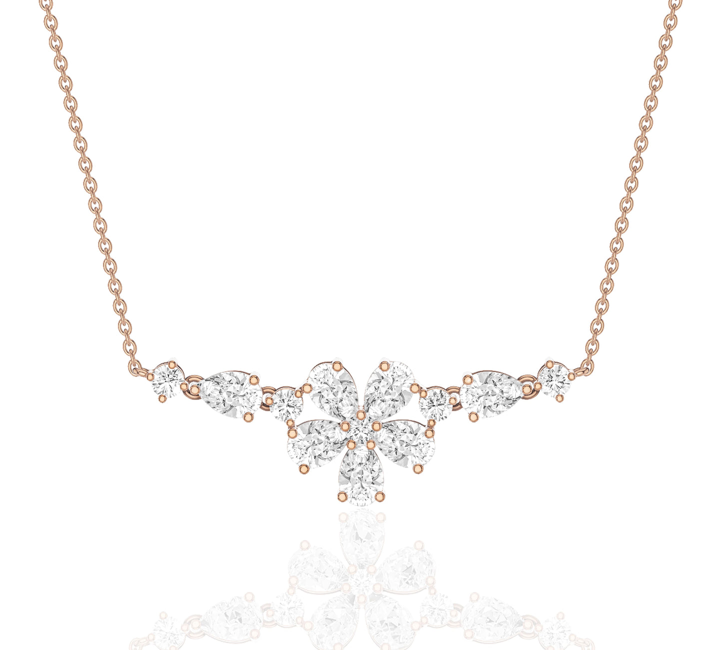 Petal-shaped diamond design necklace in gold