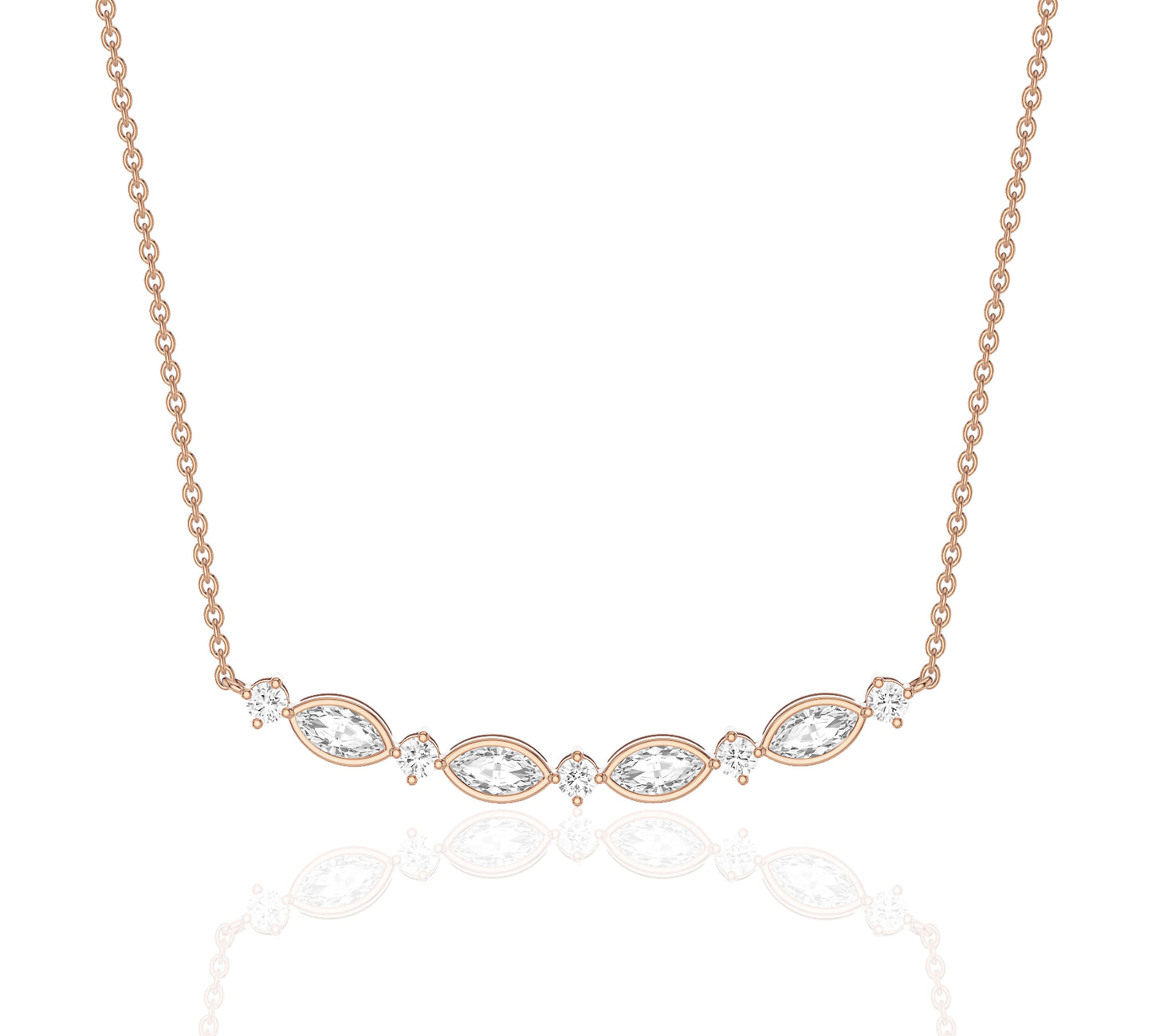 Pink gold diamond necklace with feminine curve
