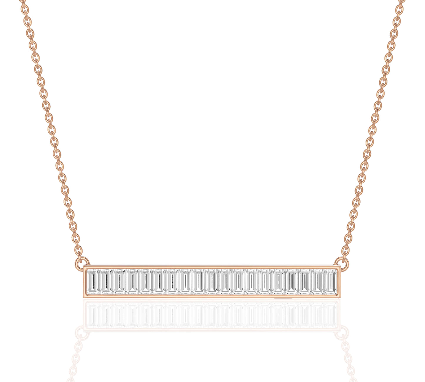 Minimalist gold bar necklace with step cut diamond detailing