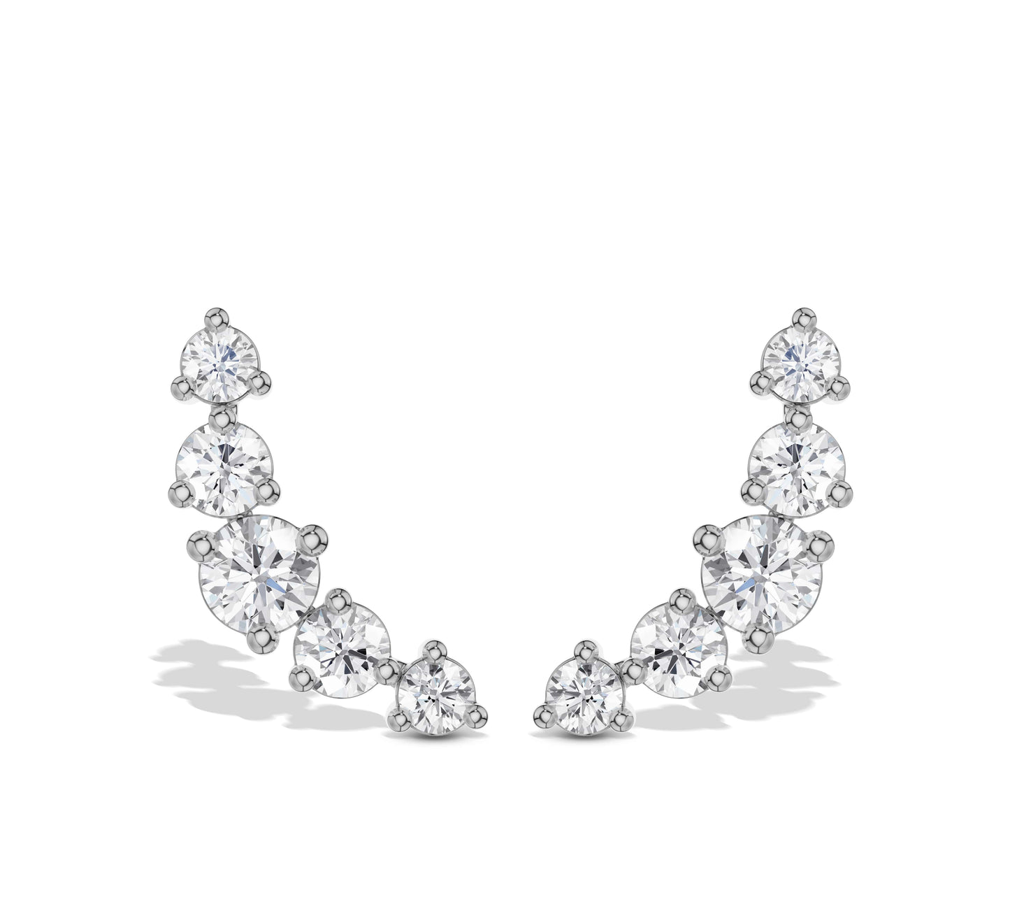 White gold graduated diamond climber studs