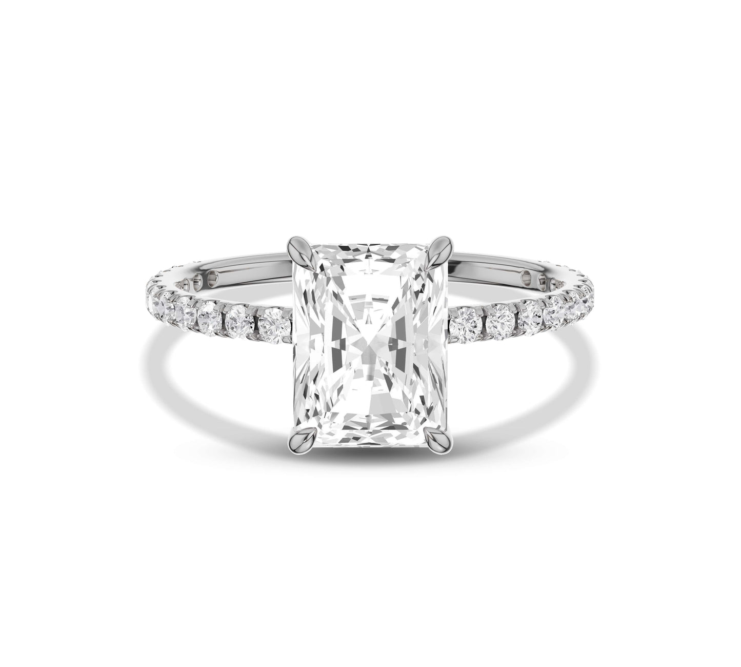 Modern radiant cut diamond ring in white gold