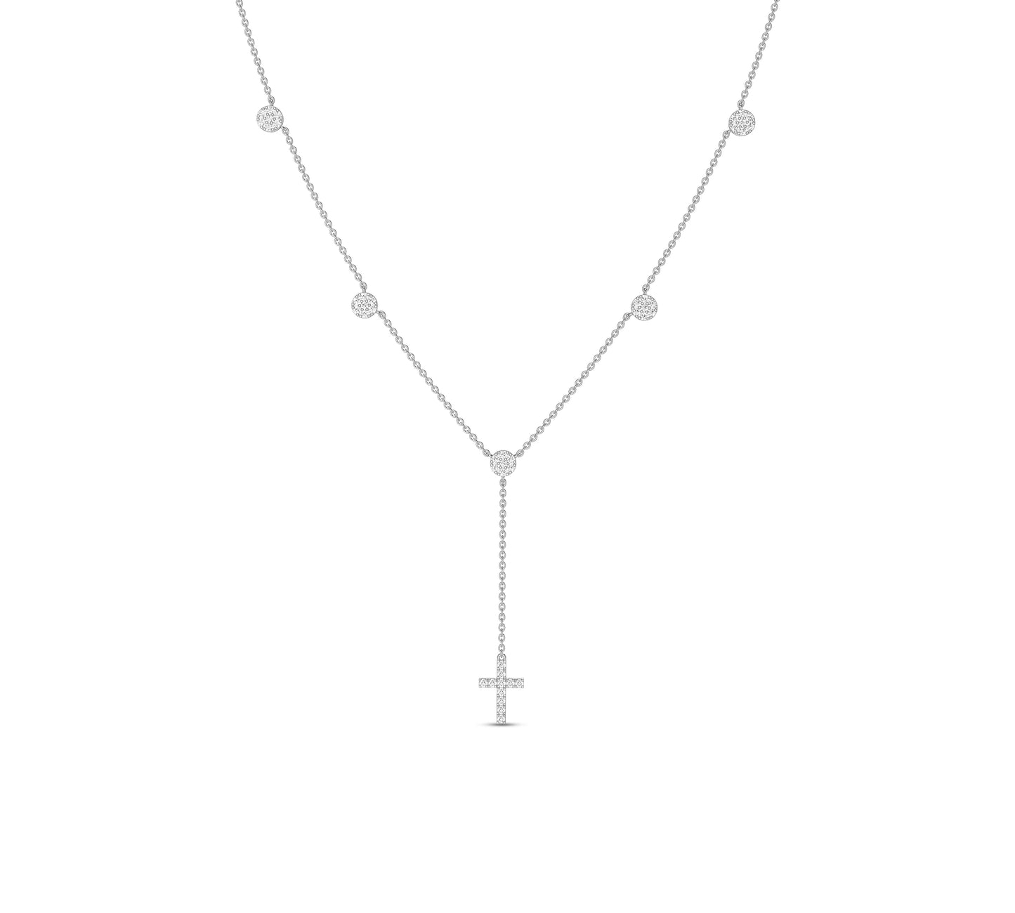 White gold cross necklace with bezel stations