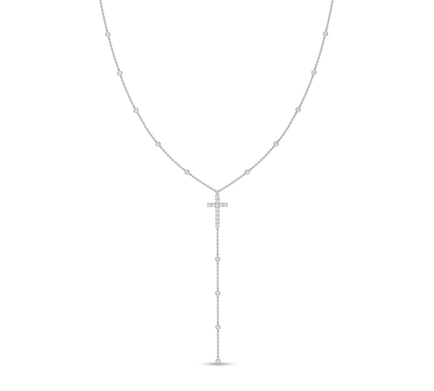Y-shaped necklace featuring diamond cross