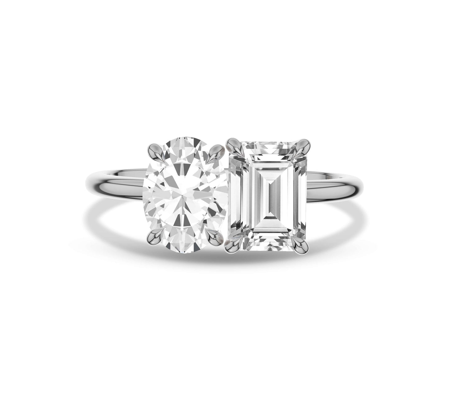 Oval & Emerald Diamond Toi et Moi with Pave Band