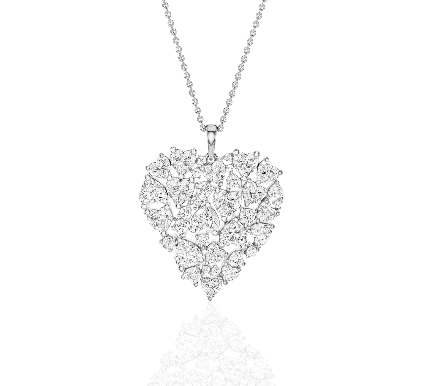 Front view of clustered heart diamond necklace