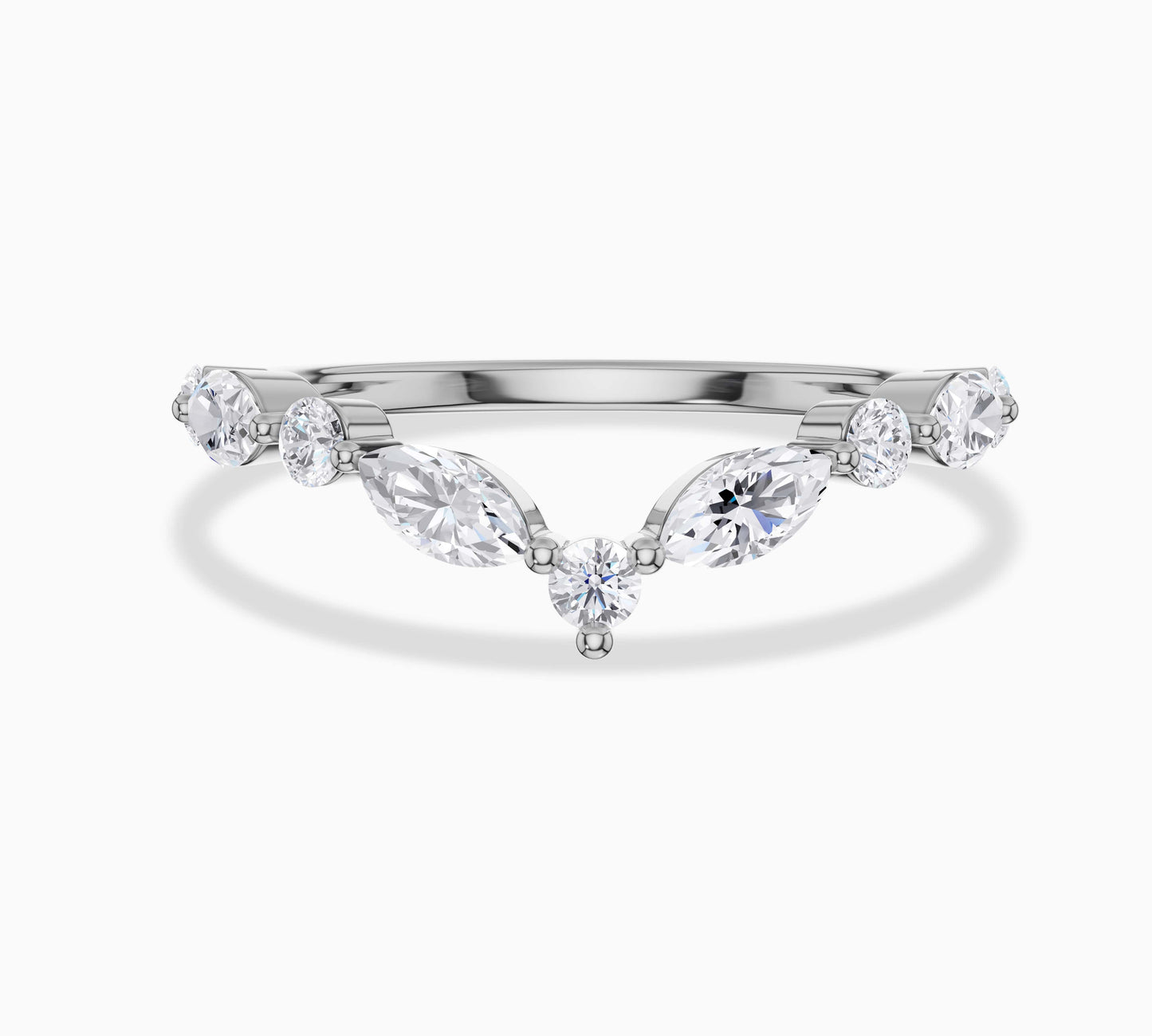 white gold curved diamond ring